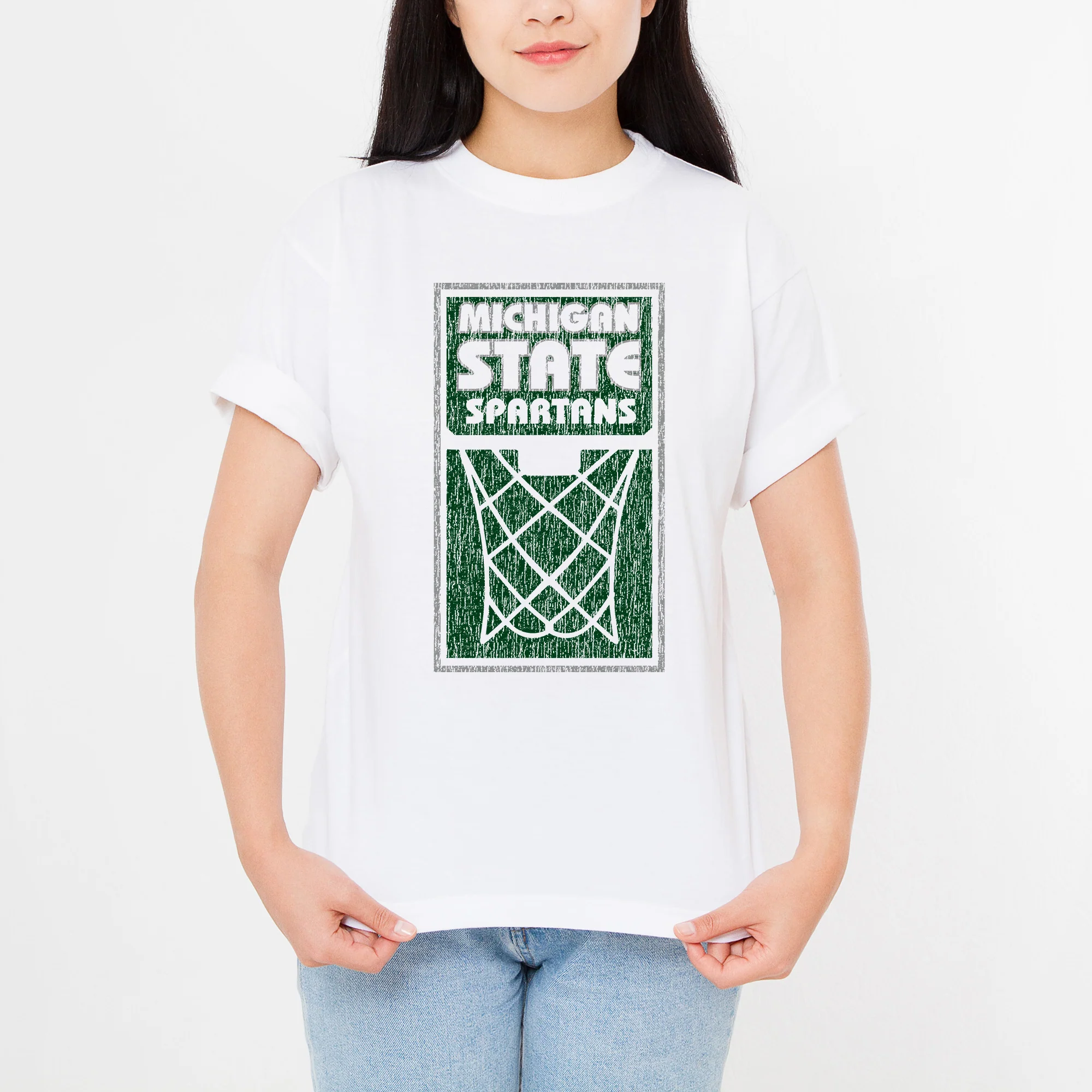 Michigan State Spartans Basketball Net Block T Shirt - White - Image 4