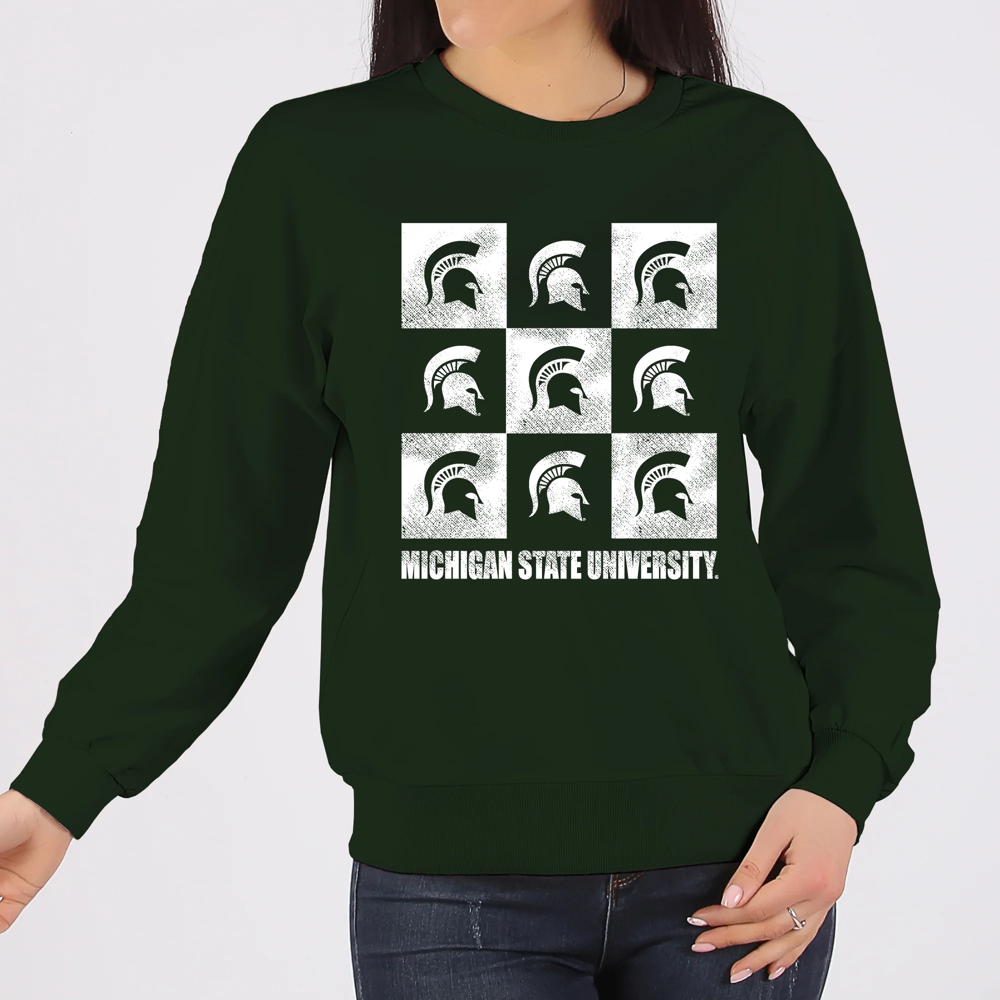 Michigan State Spartans Checkerbox Crewneck Sweatshirt - Forest - Image 3