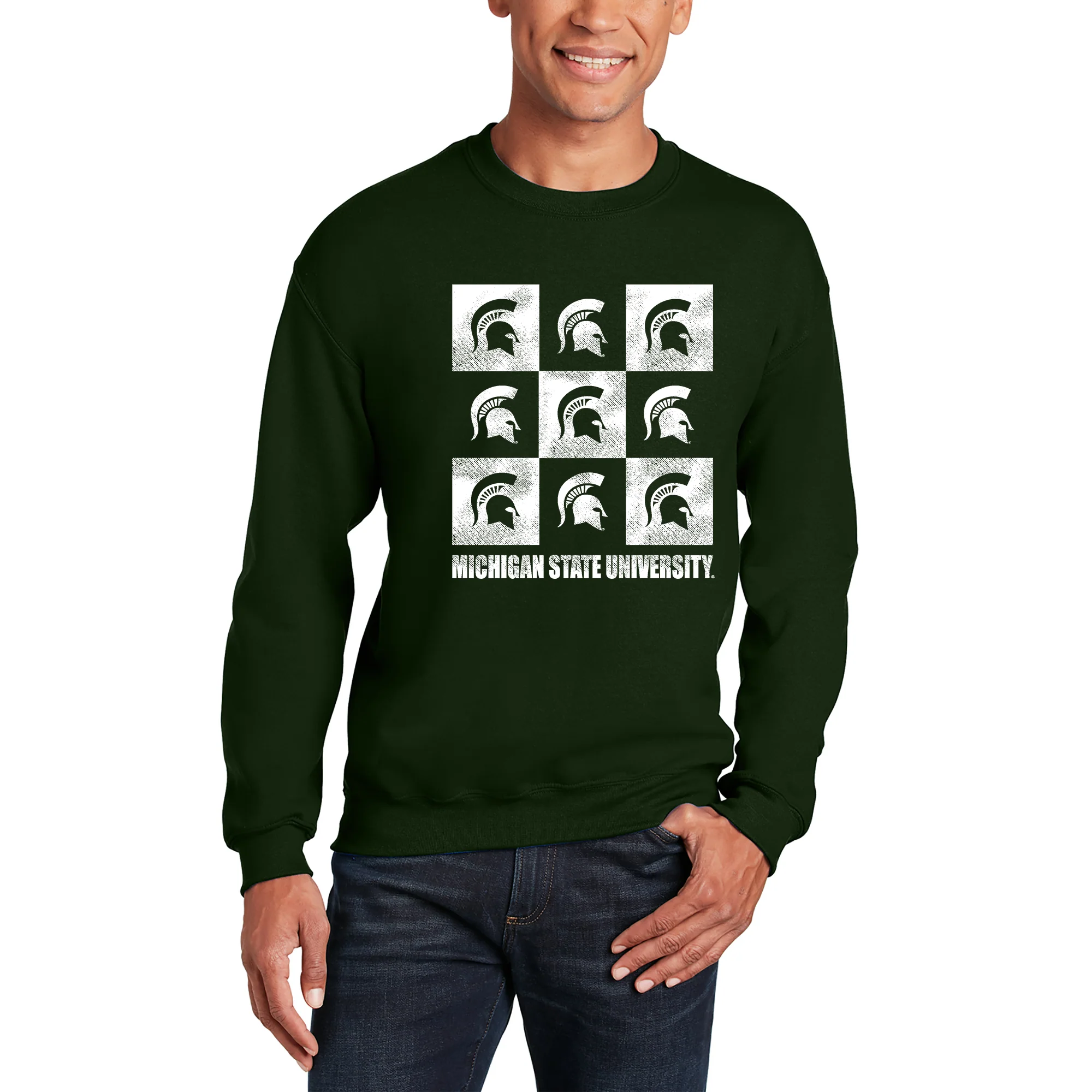 Michigan State Spartans Checkerbox Crewneck Sweatshirt - Forest - Image 4