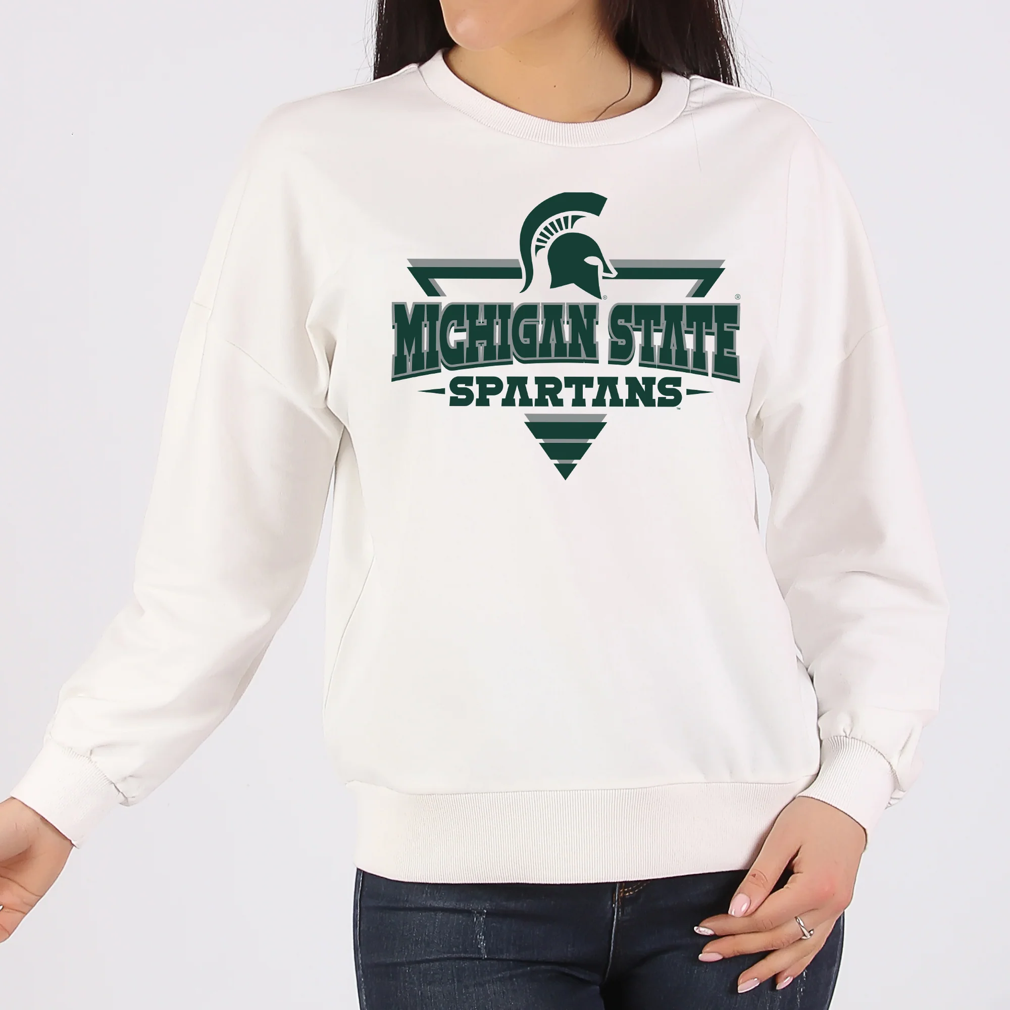 Michigan State Spartans Football Triangle Crewneck Sweatshirt - White - Image 4