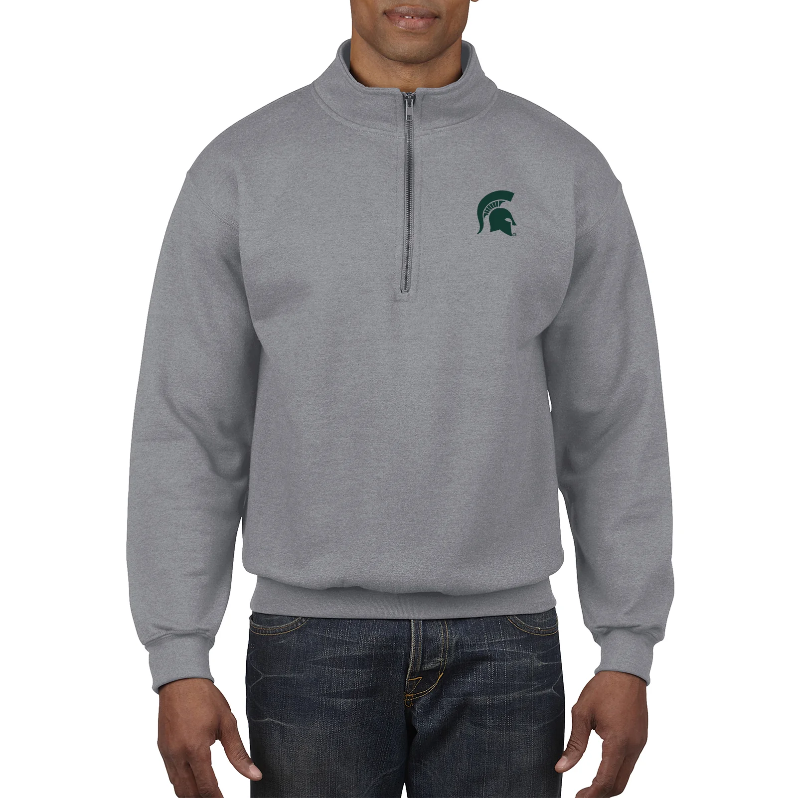 Michigan State Spartans Primary Logo Left Chest 1/4 Zip Sweatshirt - Sport Grey - Image 3