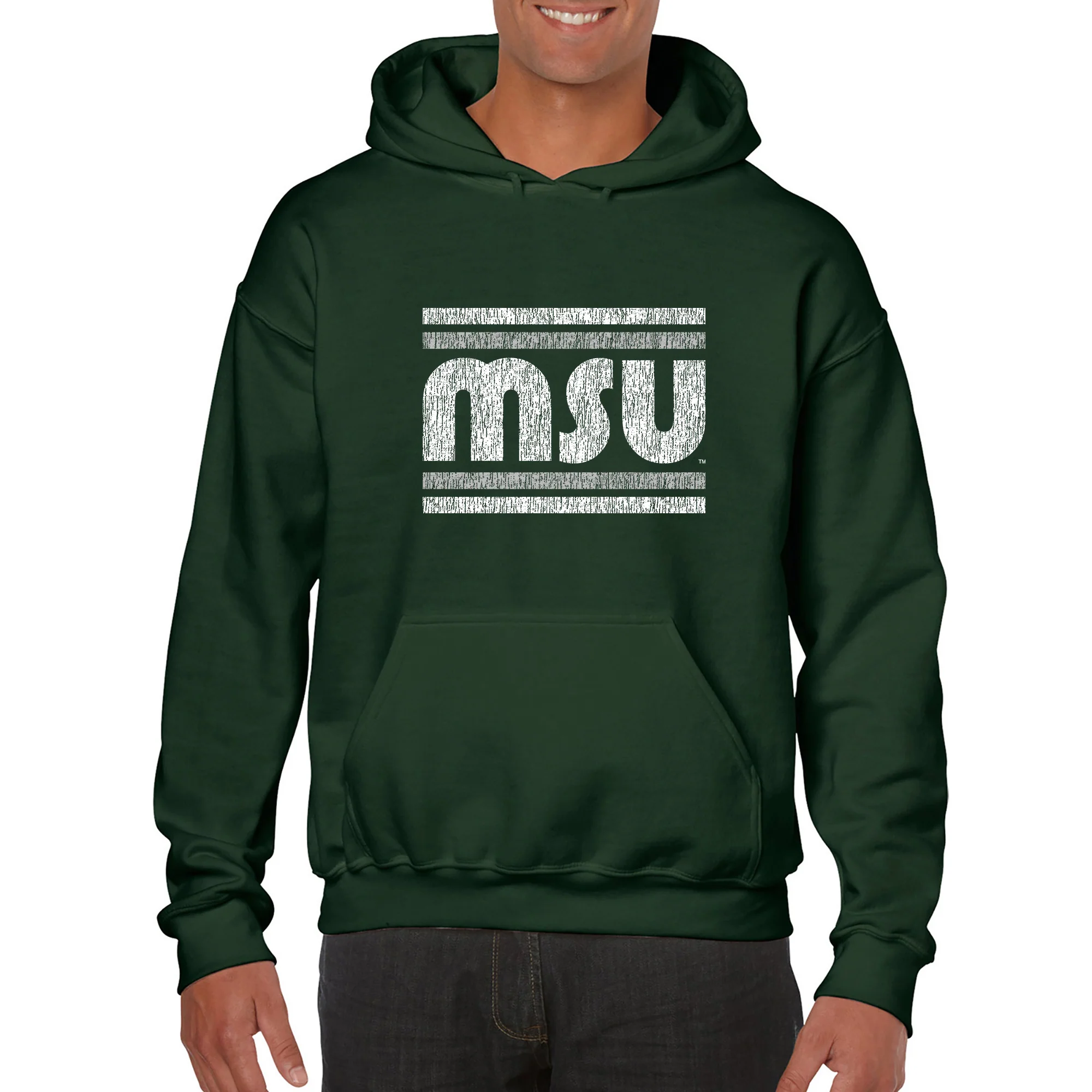 Michigan State University Spartans Retro Underline Hoodie - Forest - Image 3