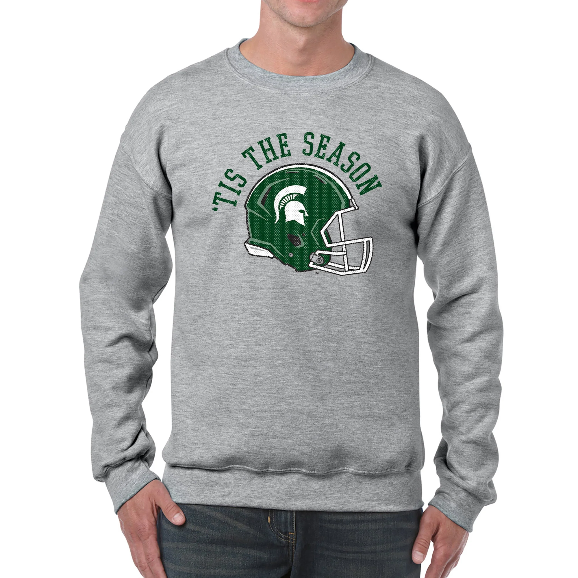 Michigan State Spartans Tis The Season Basic Cotton Crewneck Sweatshirt - Sport Grey - Image 3