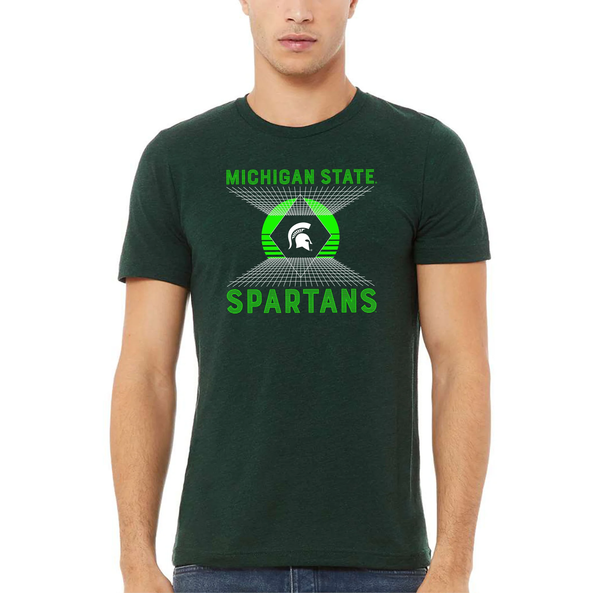 Michigan State Spartans Vaporwave Grid Triblend T Shirt - Emerald Triblend - Image 3