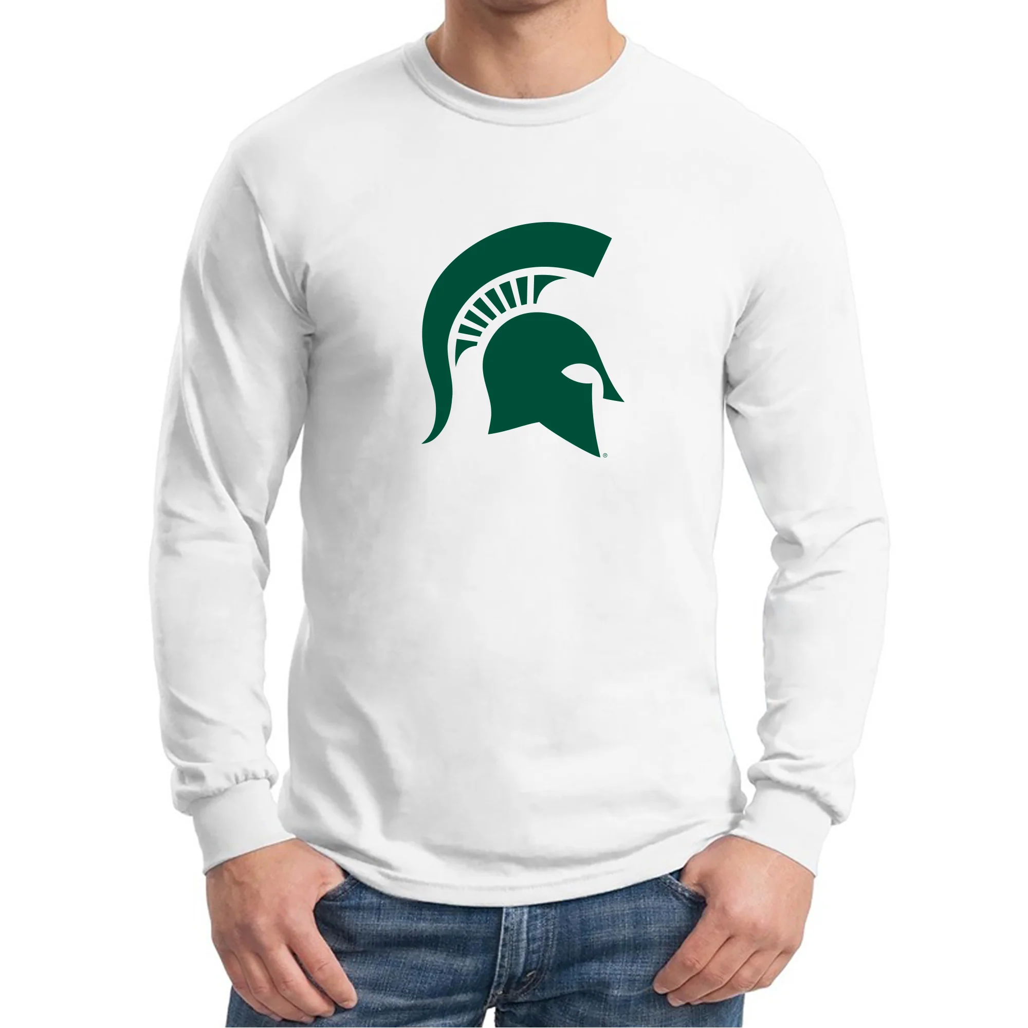 Michigan State University Spartan Logo Long Sleeve T Shirt - White - Image 3
