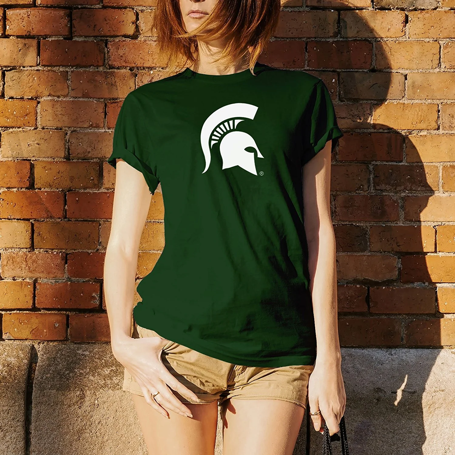 Michigan State University Spartans Primary Logo Short Sleeve T Shirt - Forest Green - Image 4