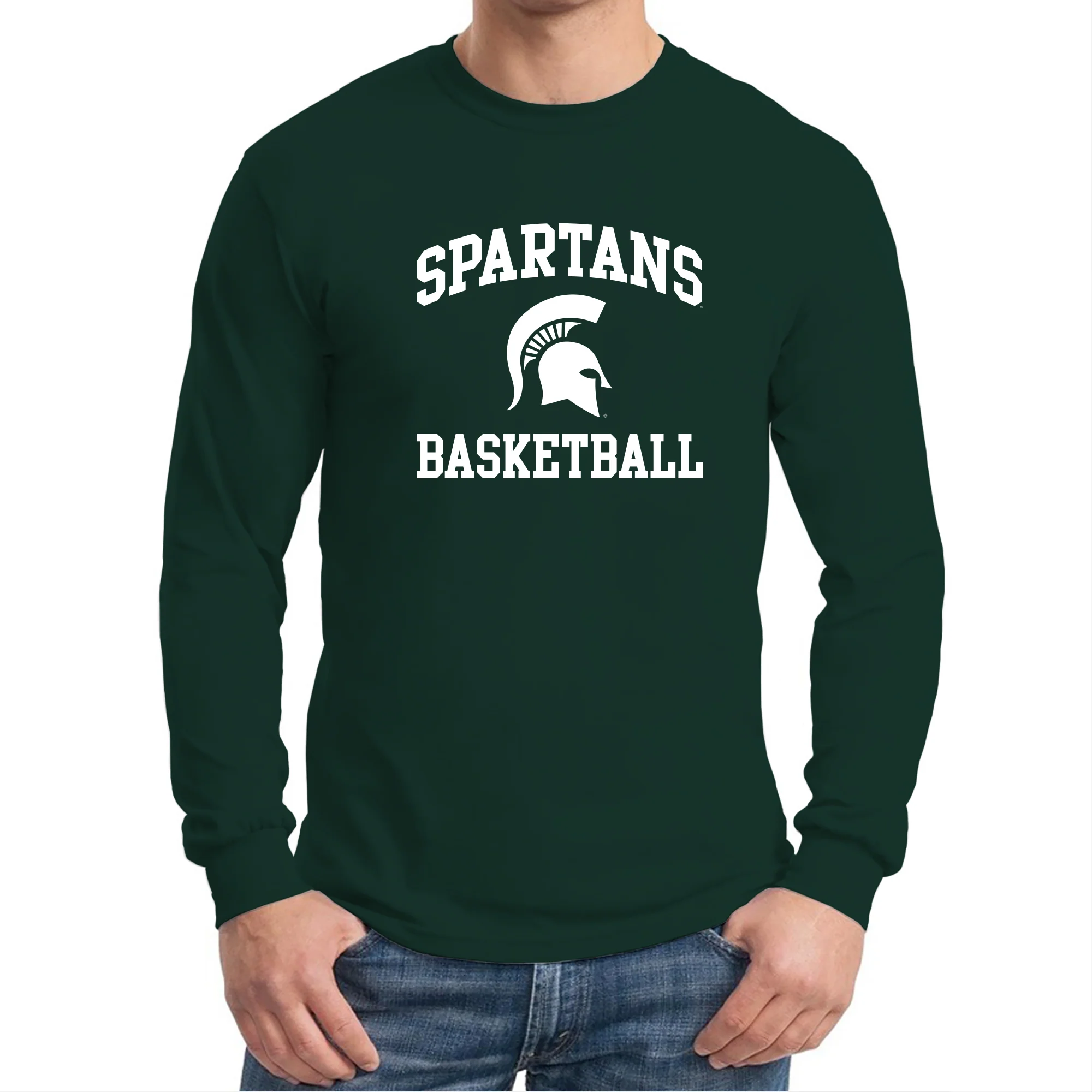 Michigan State University Spartans Arch Logo Basketball Long Sleeve T Shirt - Forest - Image 3