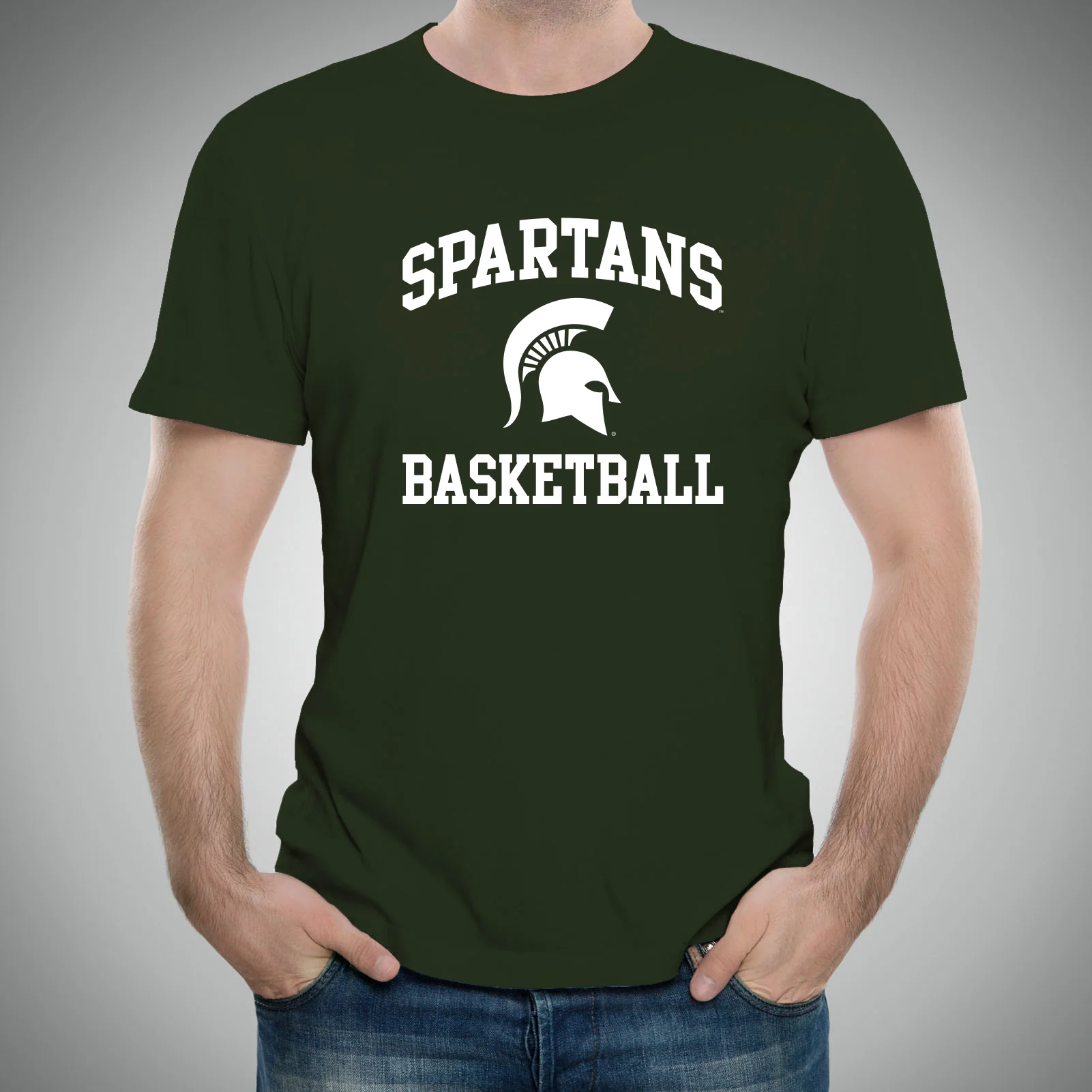 Michigan State University Spartans Arch Logo Basketball Short Sleeve T Shirt - Forest - Image 3