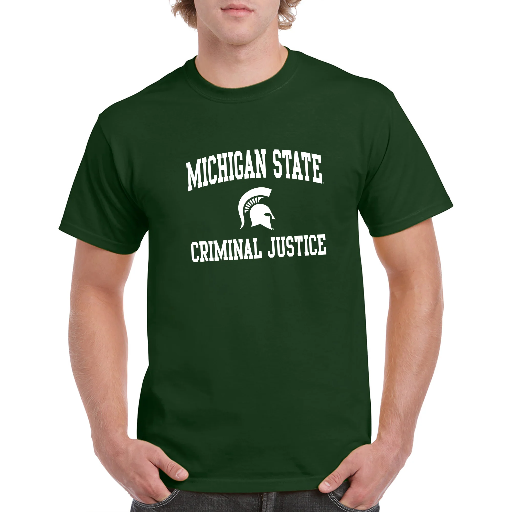 Michigan State University Spartans Arch Logo Criminal Justice Short Sleeve T-Shirt - Forest - Image 3