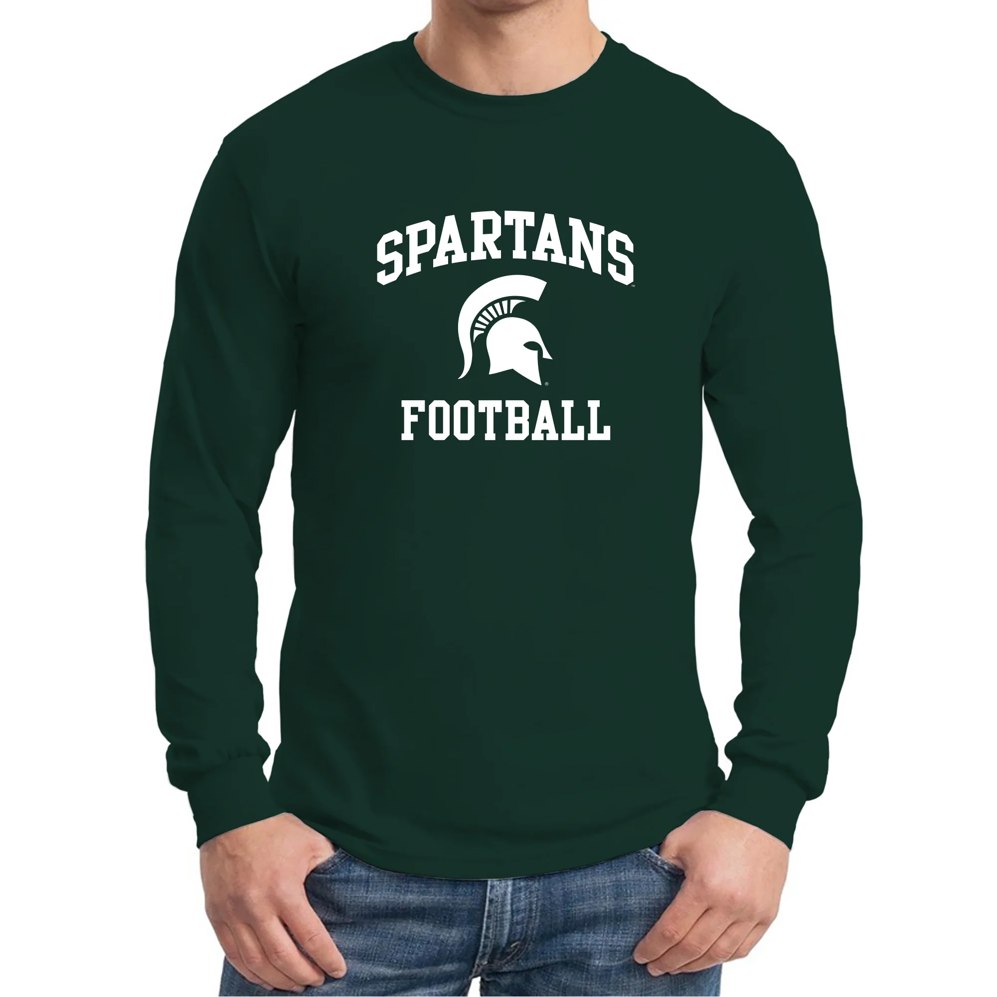 Michigan State University Spartans Arch Logo Football Long Sleeve T Shirt - Forest - Image 3