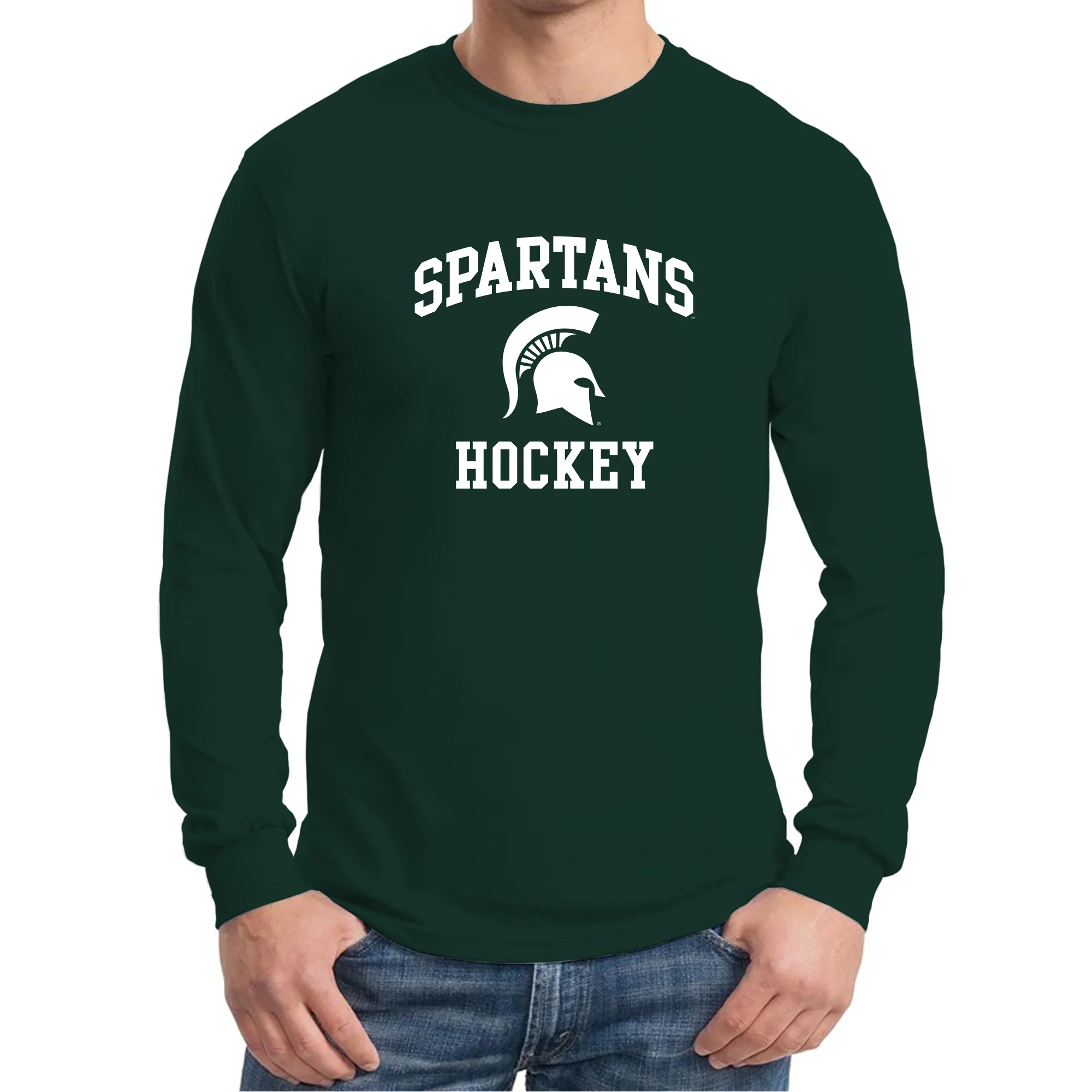 Michigan State University Spartans Arch Logo Hockey Long Sleeve T Shirt - Forest - Image 3