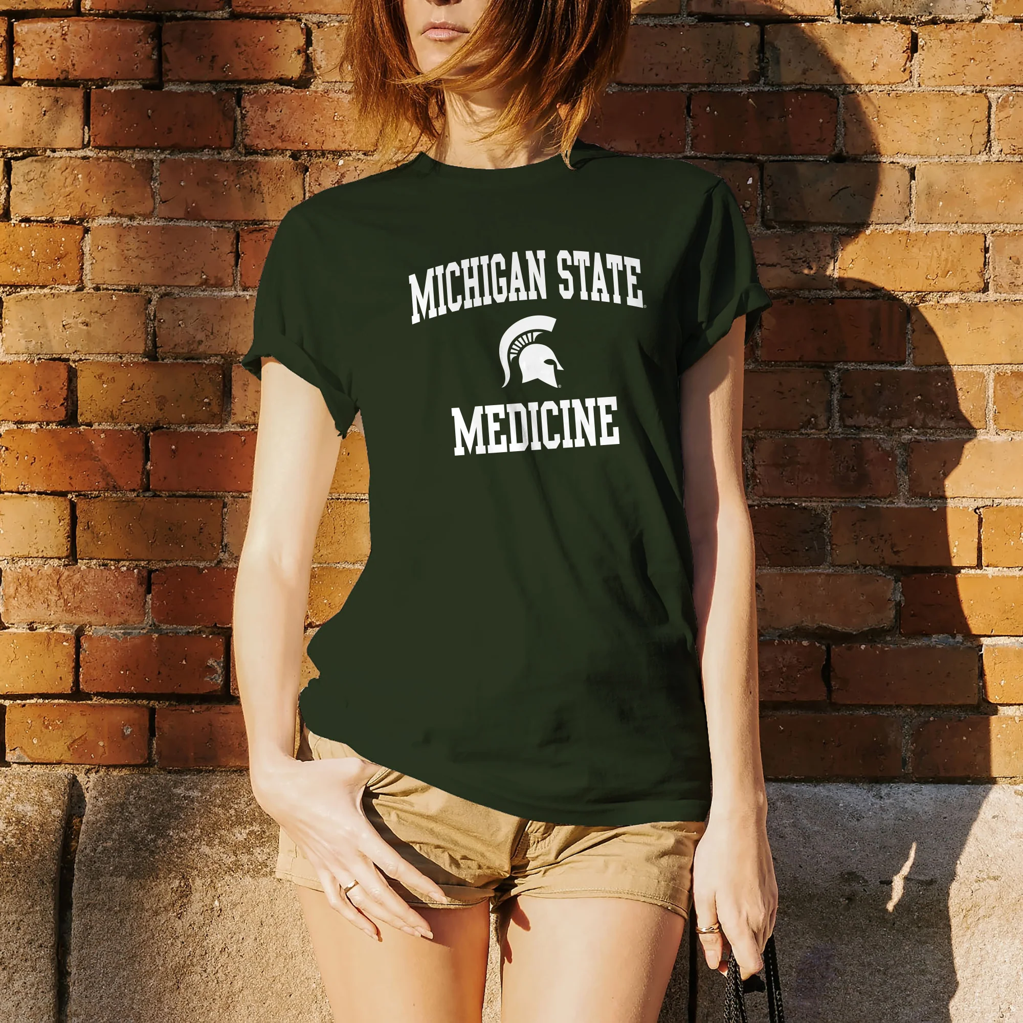Michigan State University Spartans Arch Logo Medicine Short Sleeve T-Shirt - Forest - Image 4
