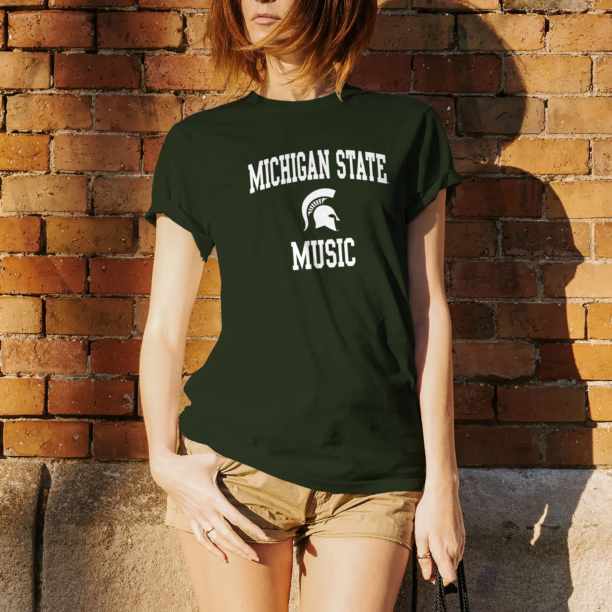 Michigan State University Spartans Arch Logo Music Short Sleeve T-Shirt - Forest - Image 4