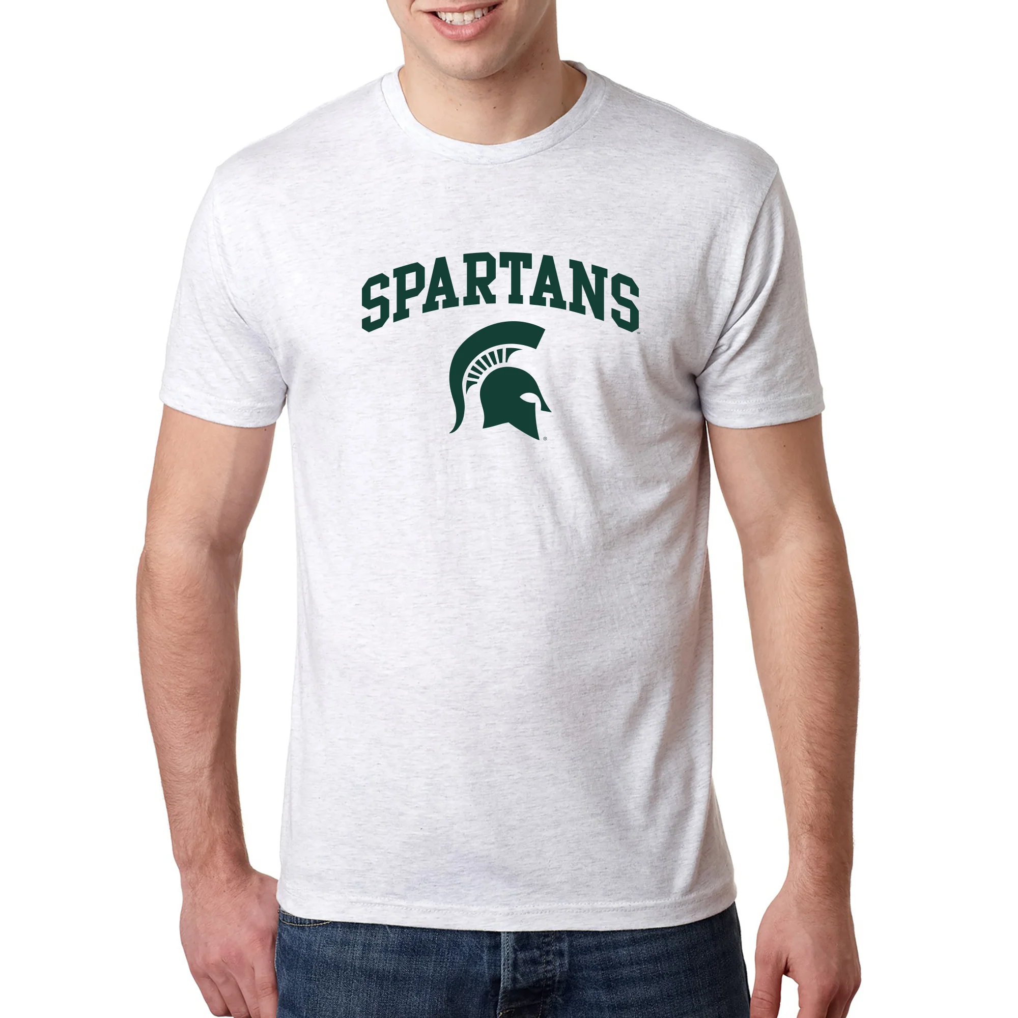 Michigan State University Spartans Arch Logo Short Sleeve Shirt - Heather White - Image 3