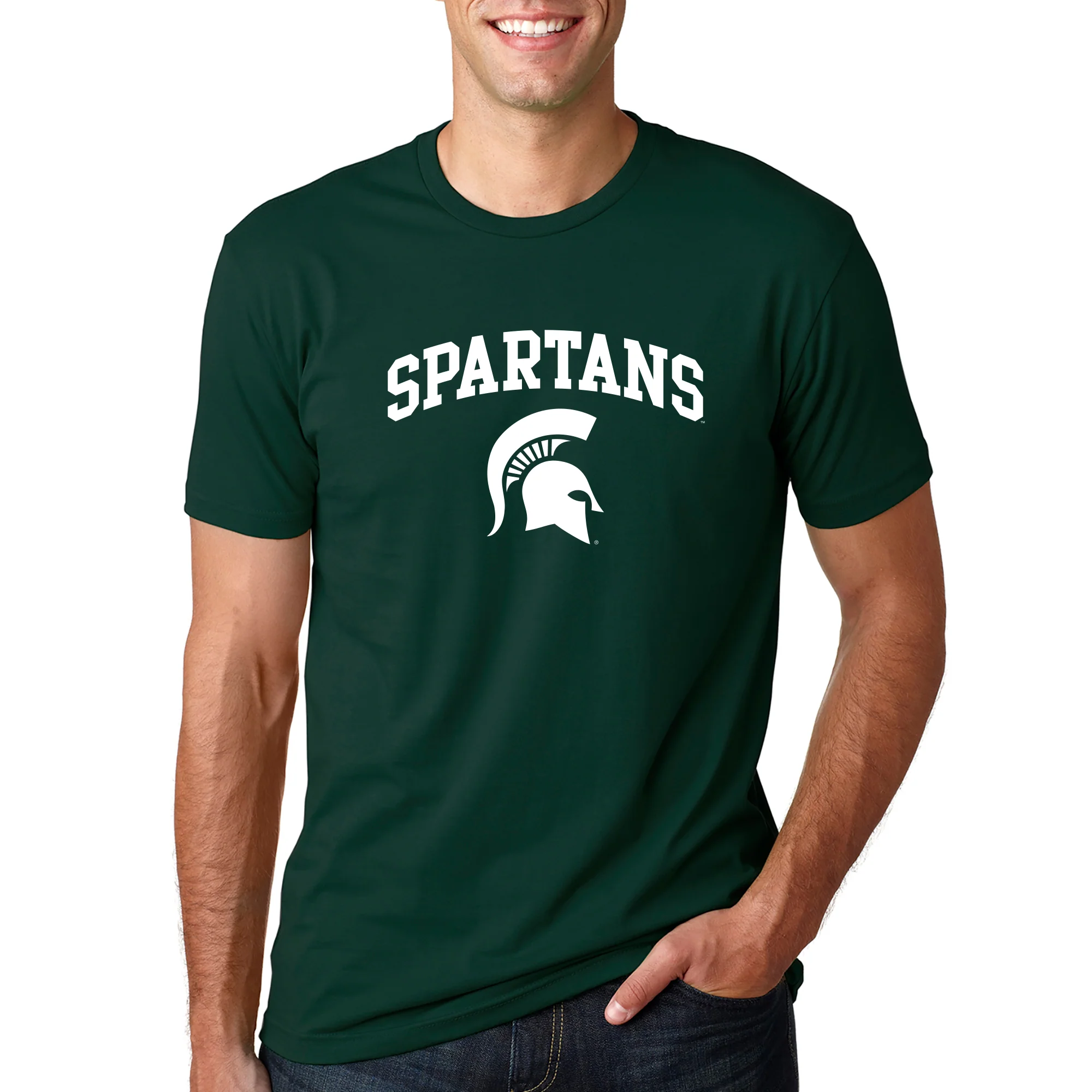 Michigan State University Spartans Arch Logo Short Sleeve T Shirt - Forest Green - Image 3