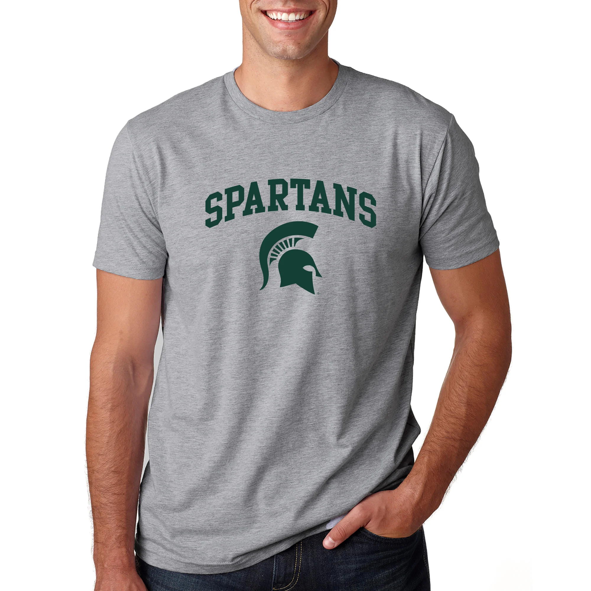 Michigan State University Spartans Arch Logo Short Sleeve T Shirt - Heather Grey - Image 3