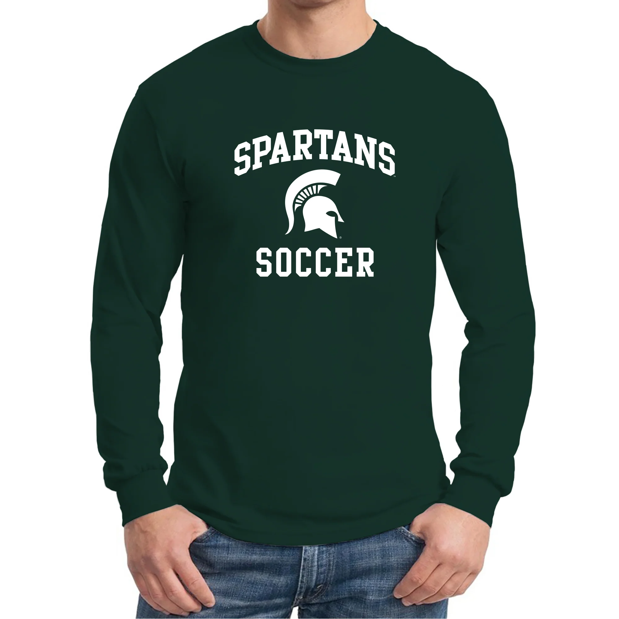 Michigan State University Spartans Arch Logo Soccer Long Sleeve T Shirt - Forest - Image 3