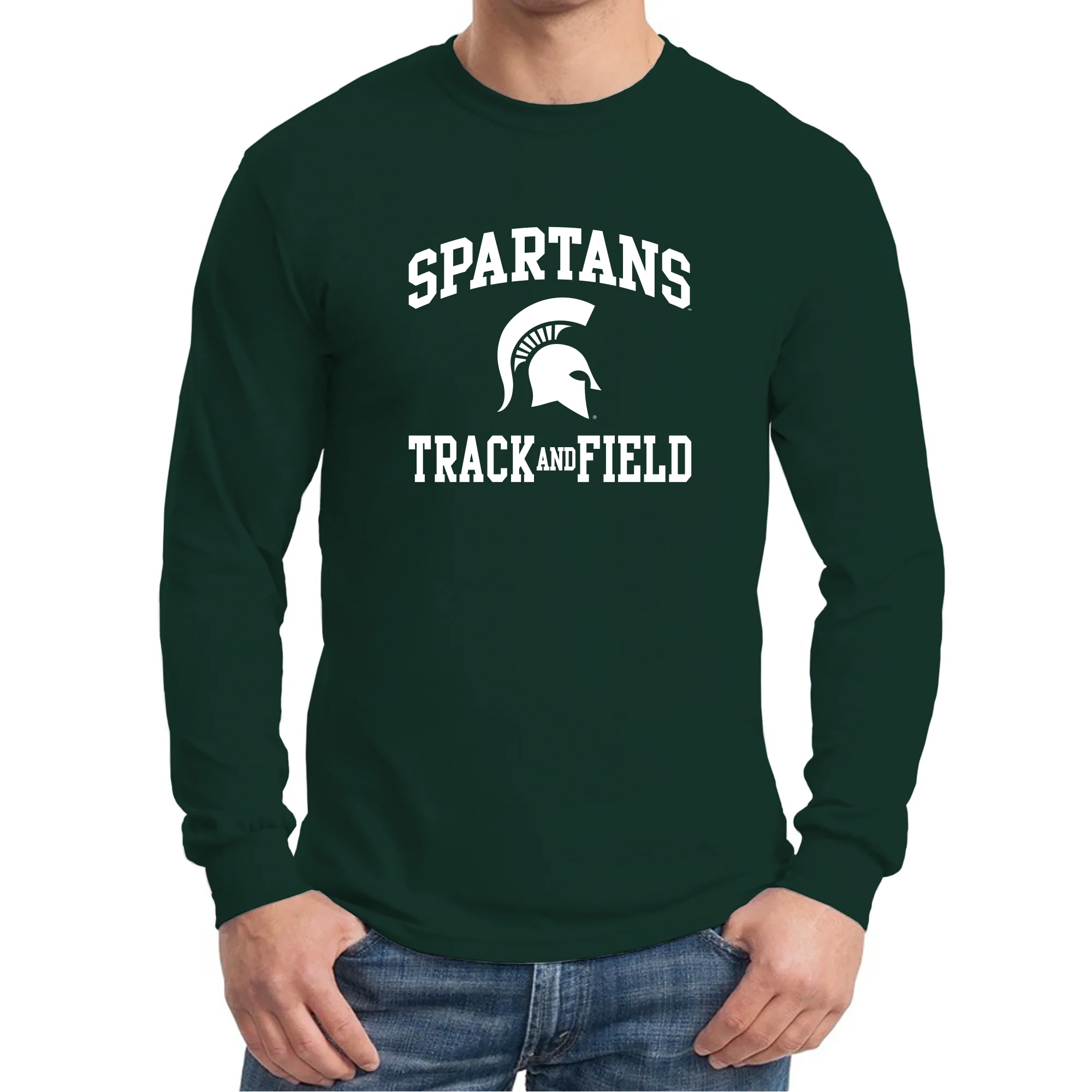 Michigan State University Spartans Arch Logo Track & Field Long Sleeve T Shirt - Forest - Image 3