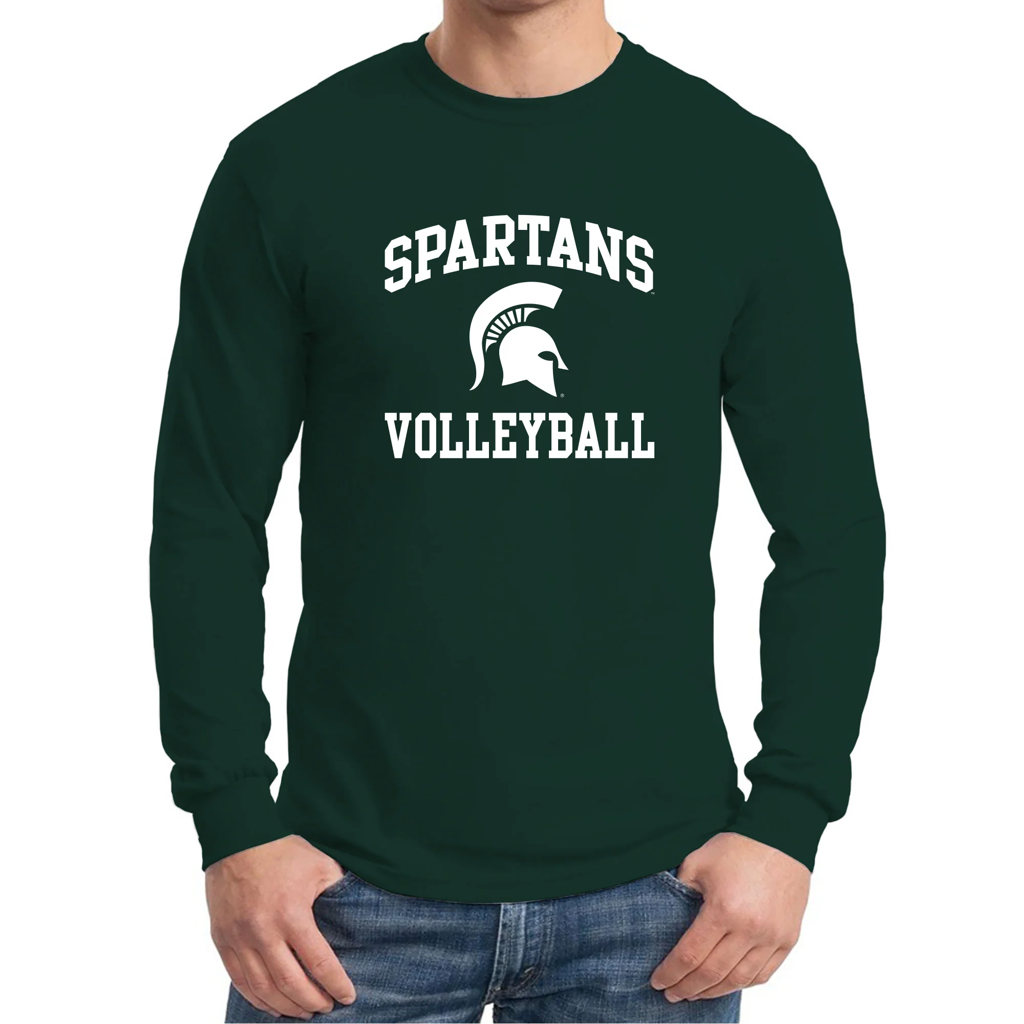 Michigan State University Spartans Arch Logo Volleyball Long Sleeve T Shirt - Forest - Image 3