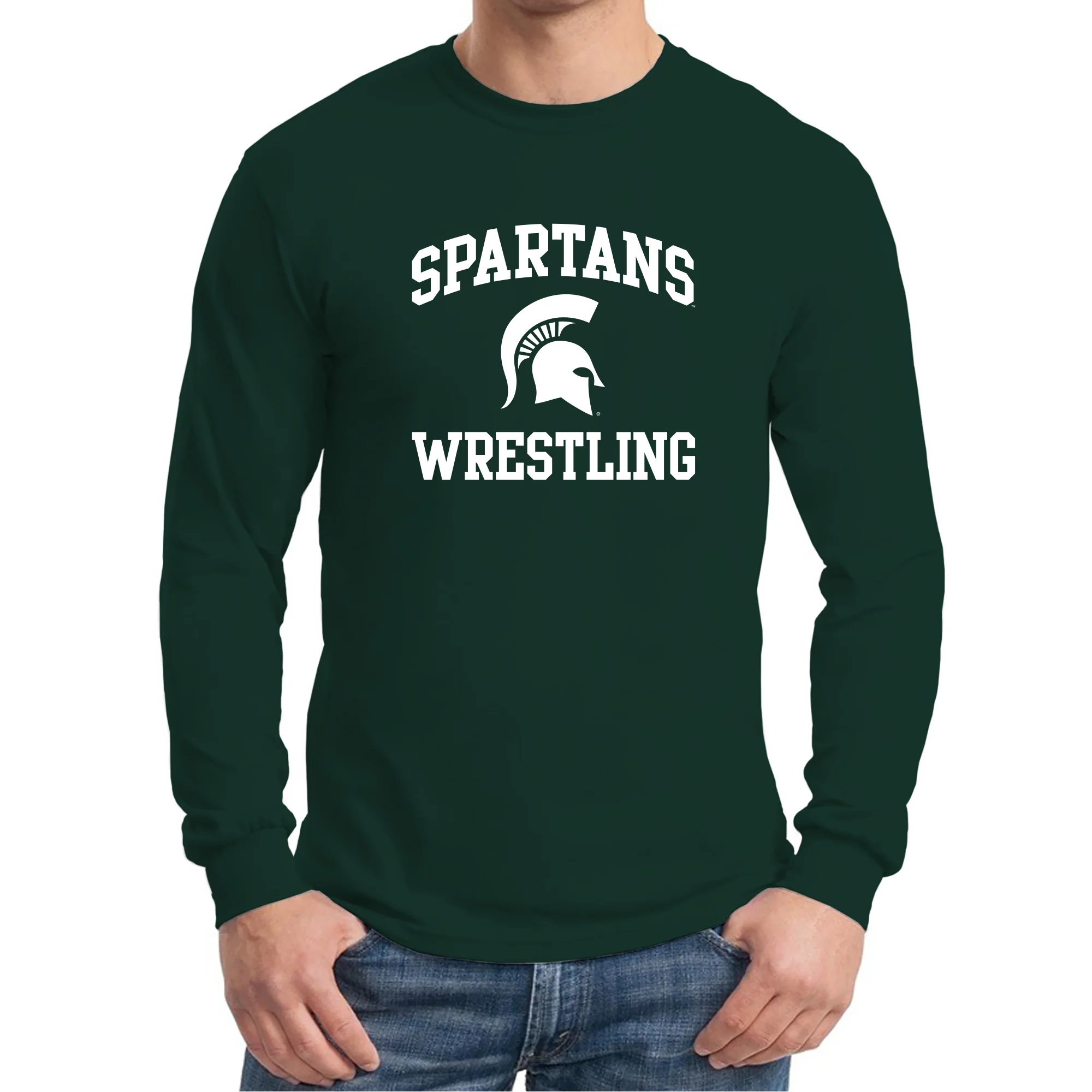 Michigan State University Spartans Arch Logo Wrestling Long Sleeve T Shirt - Forest - Image 3