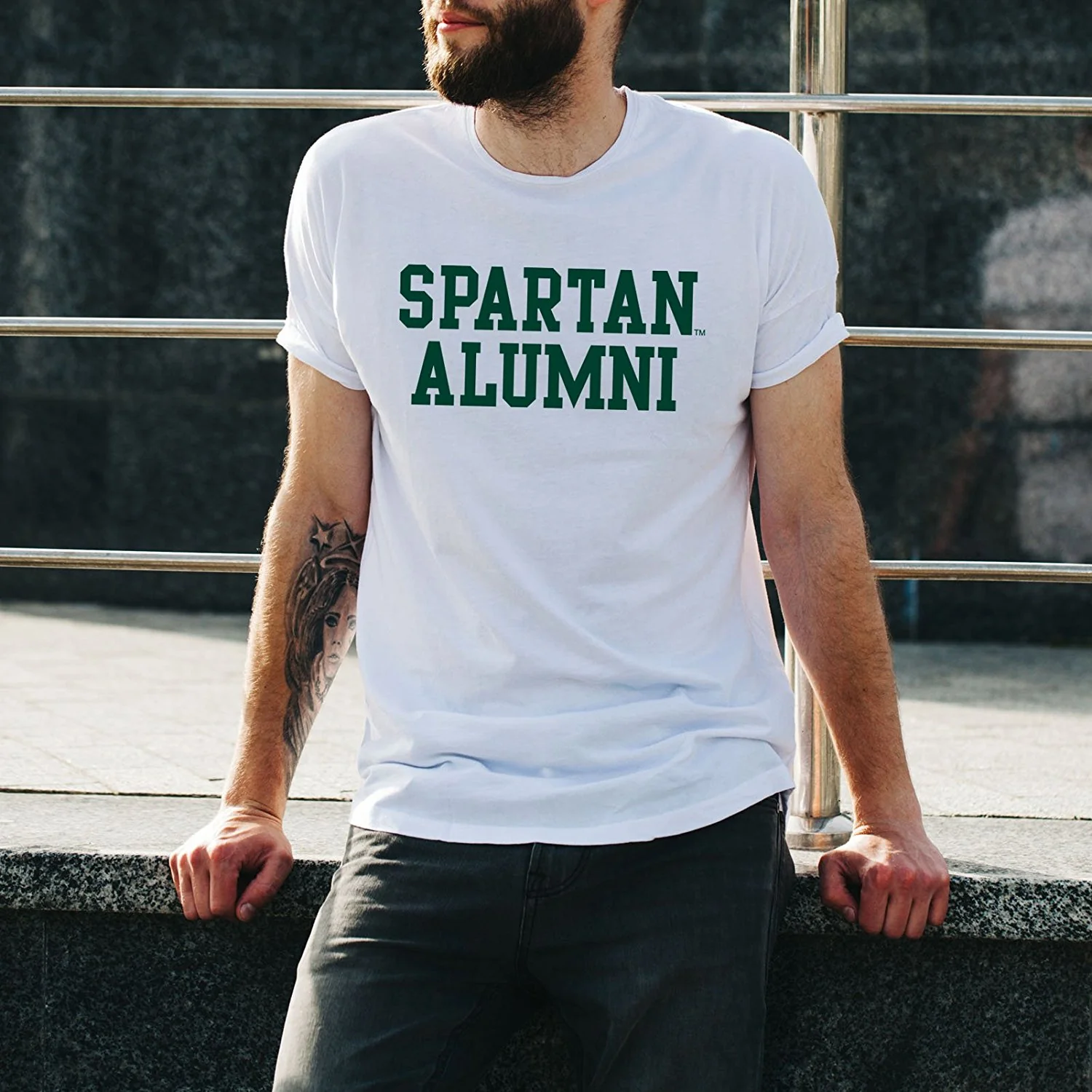 Michigan State University Spartans Basic Block Alumni Short Sleeve T Shirt - White - Image 3