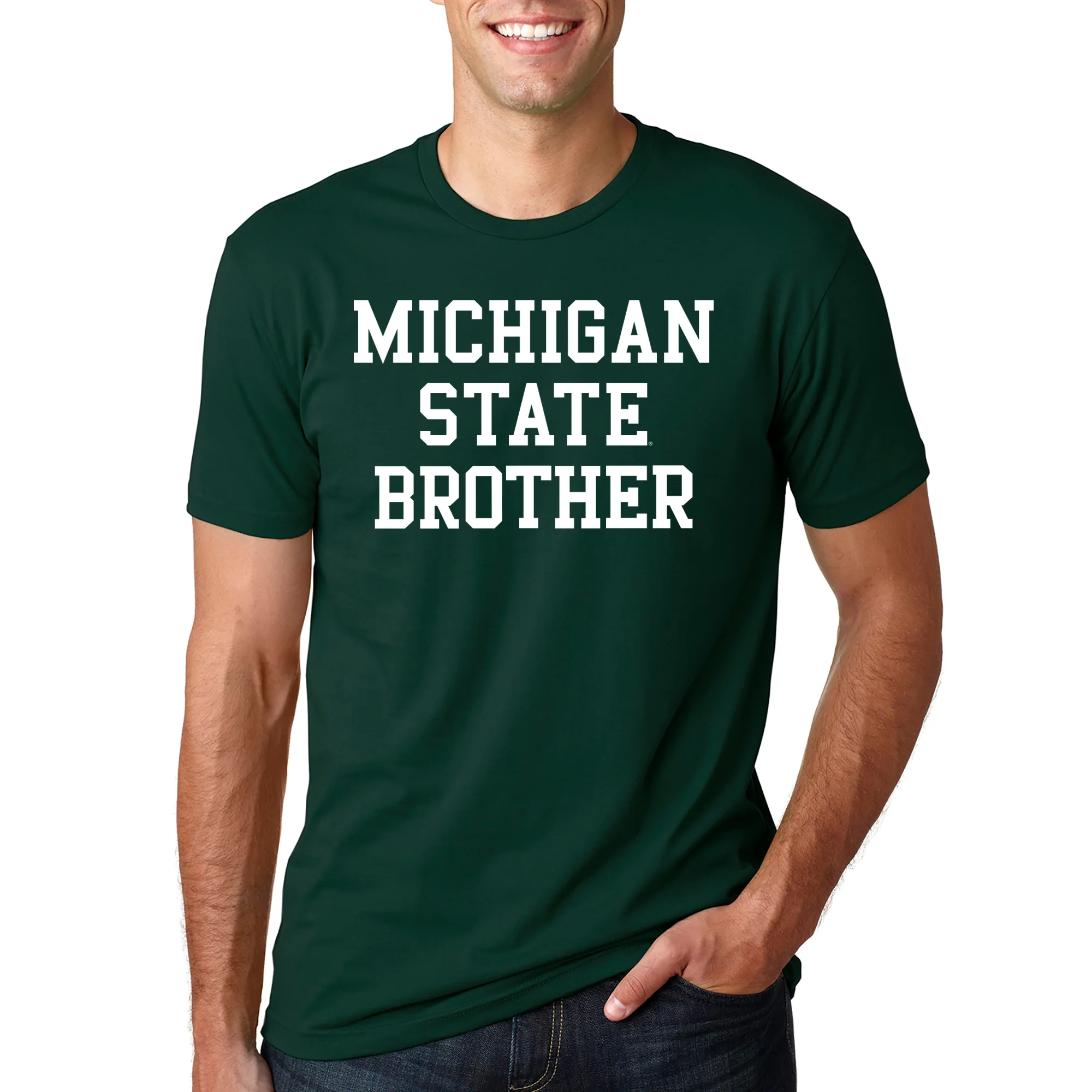 Michigan State University Spartans Basic Block Brother Premium Cotton Short Sleeve T Shirt - Forest Green - Image 3