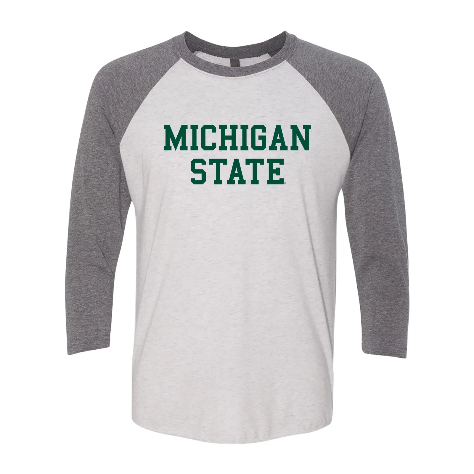 Michigan State University Spartans Basic Block Raglan T Shirt - Heather White / Premium Heather