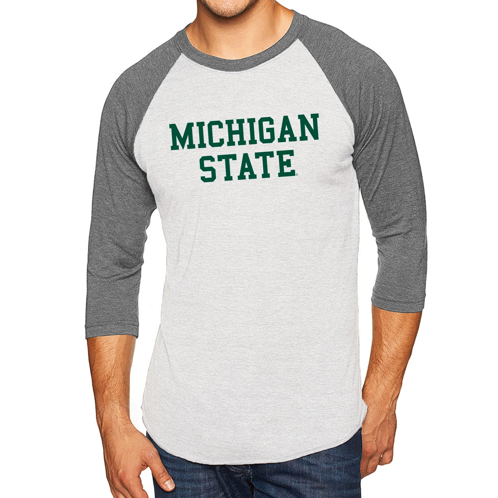 Michigan State University Spartans Basic Block Raglan T Shirt - Heather White / Premium Heather - Image 3