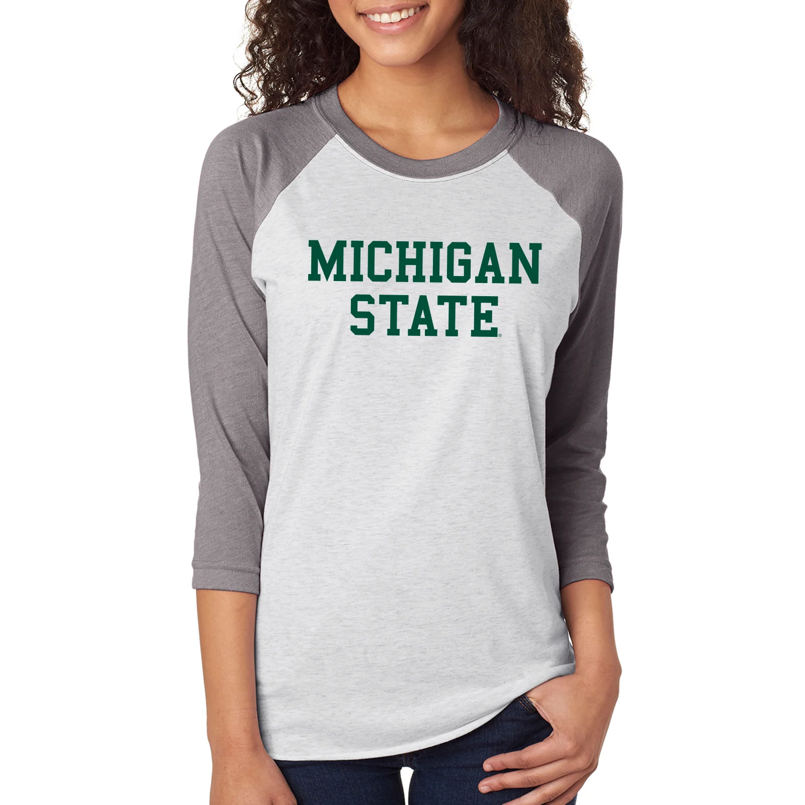 Michigan State University Spartans Basic Block Raglan T Shirt - Heather White / Premium Heather - Image 4
