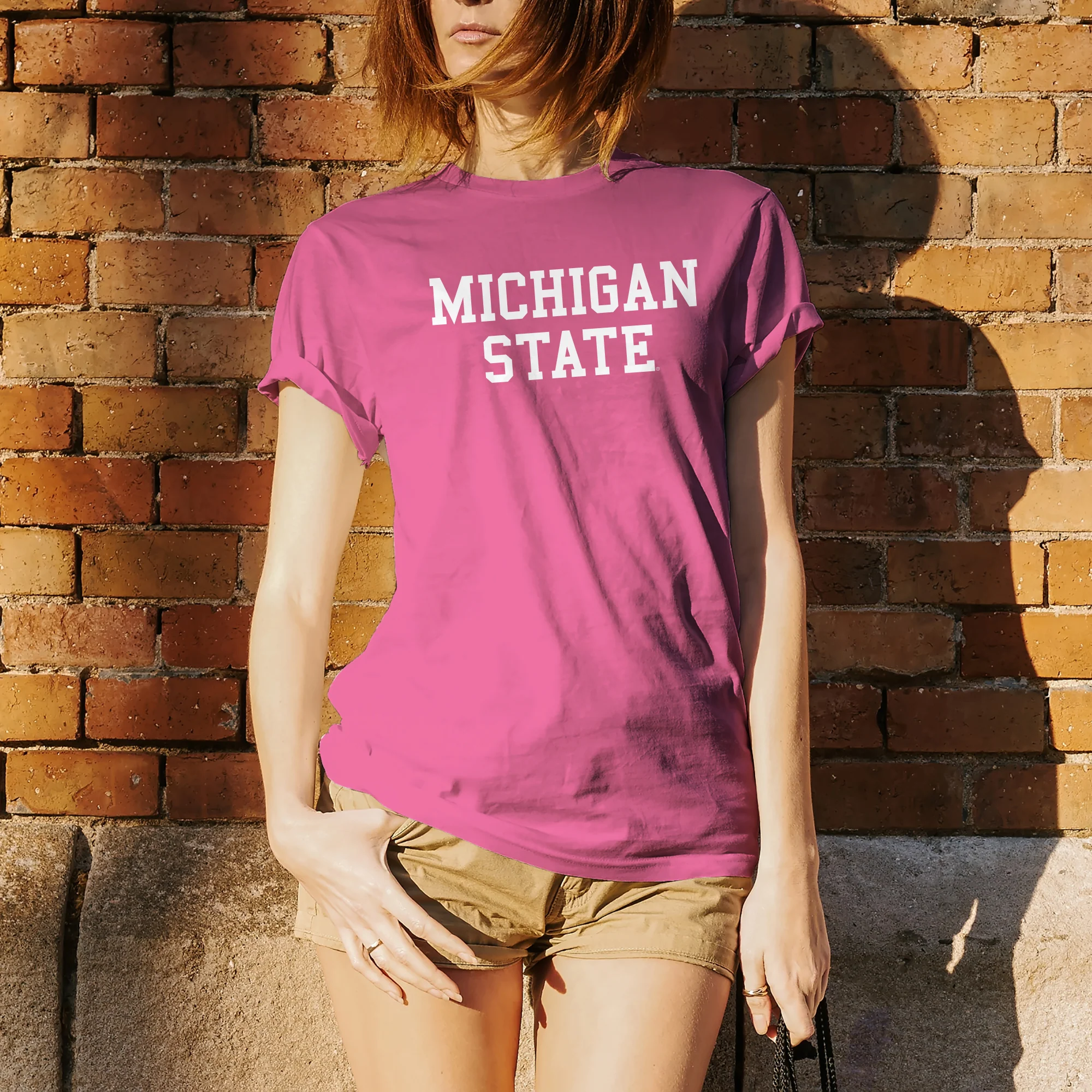Michigan State University Spartans Basic Block Short Sleeve T Shirt - Azalea - Image 5
