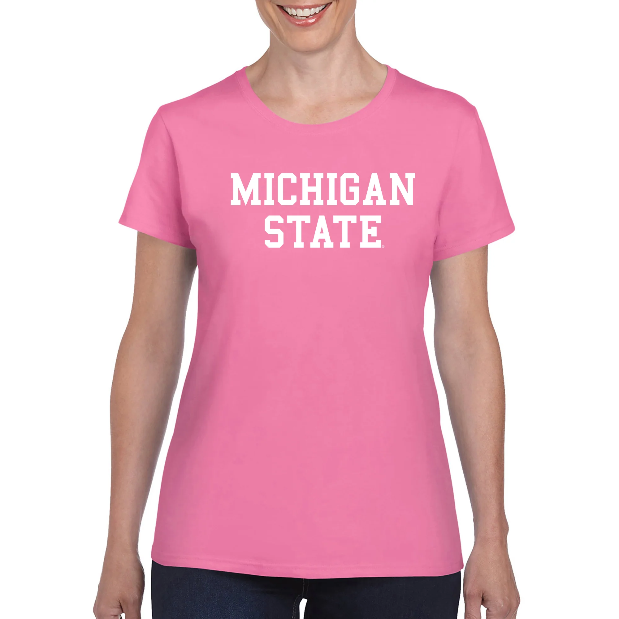Michigan State University Spartans Basic Block Womens Short Sleeve T Shirt - Azalea - Image 4