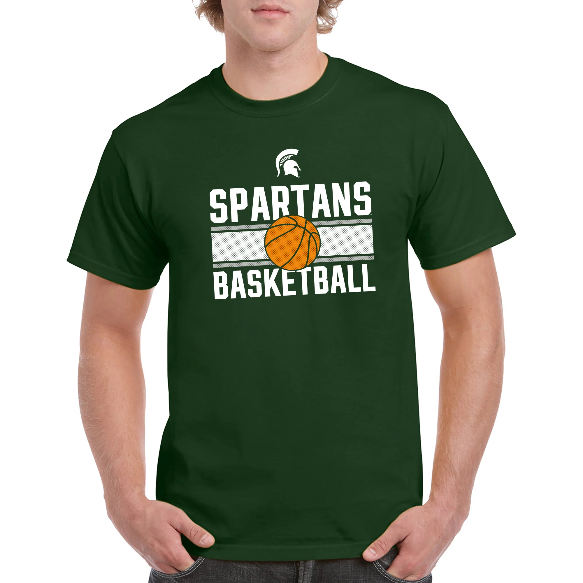 Michigan State University Spartans Basketball Mesh Basic Cotton Short Sleeve T Shirt - Forest - Image 3