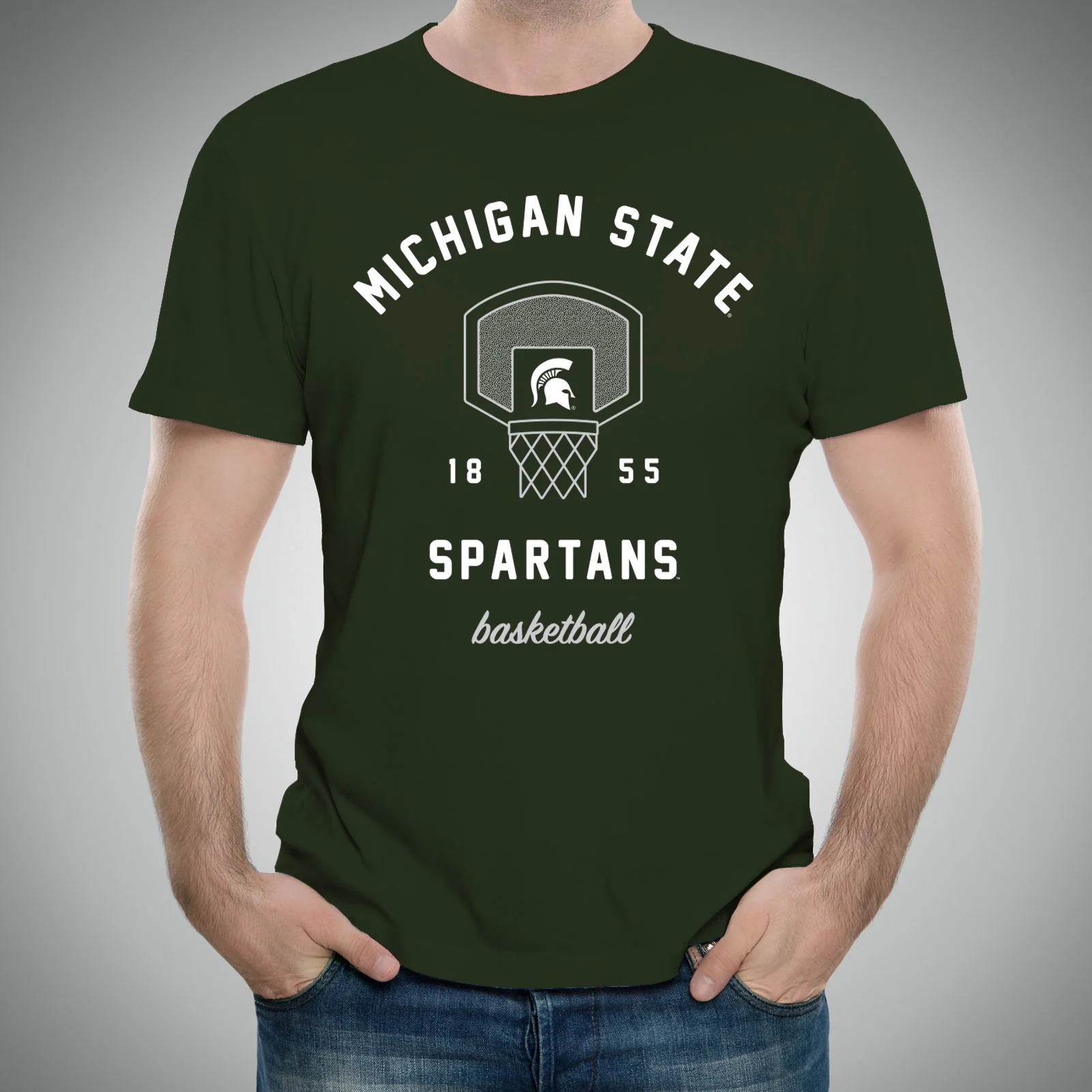 Michigan State University Spartans Basketball Net Short Sleeve T-Shirt - Forest - Image 3