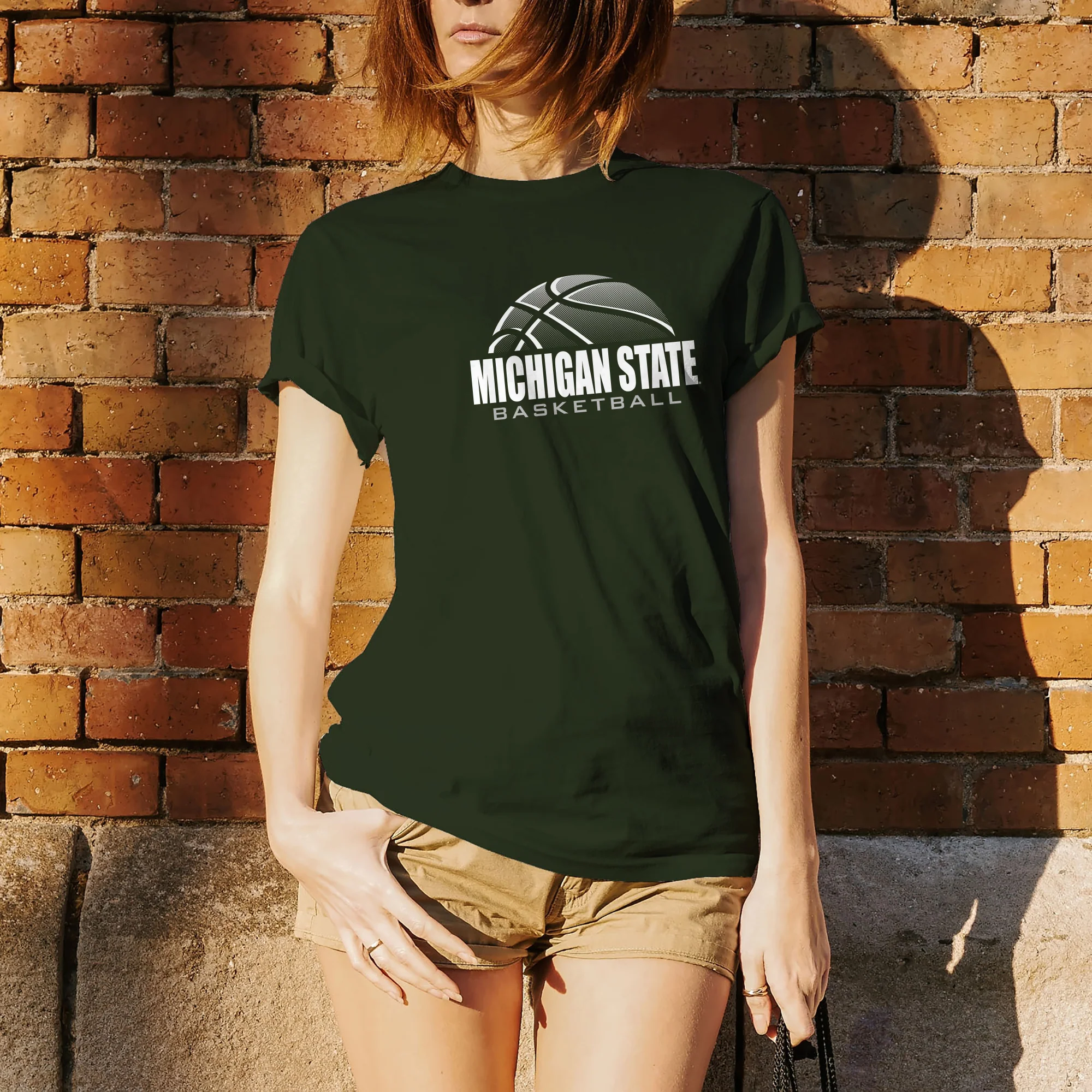 Michigan State University Spartans Basketball Shadow Short Sleeve T Shirt - Forest - Image 4