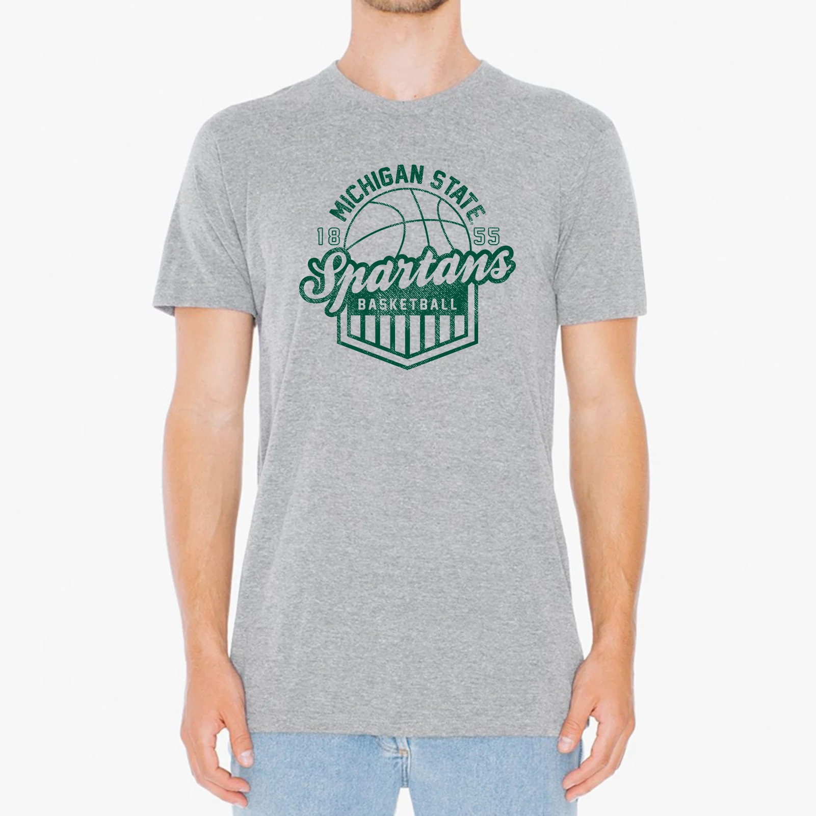 Michigan State University Spartans Basketball Shield Short Sleeve T-Shirt - Sport Grey - Image 3