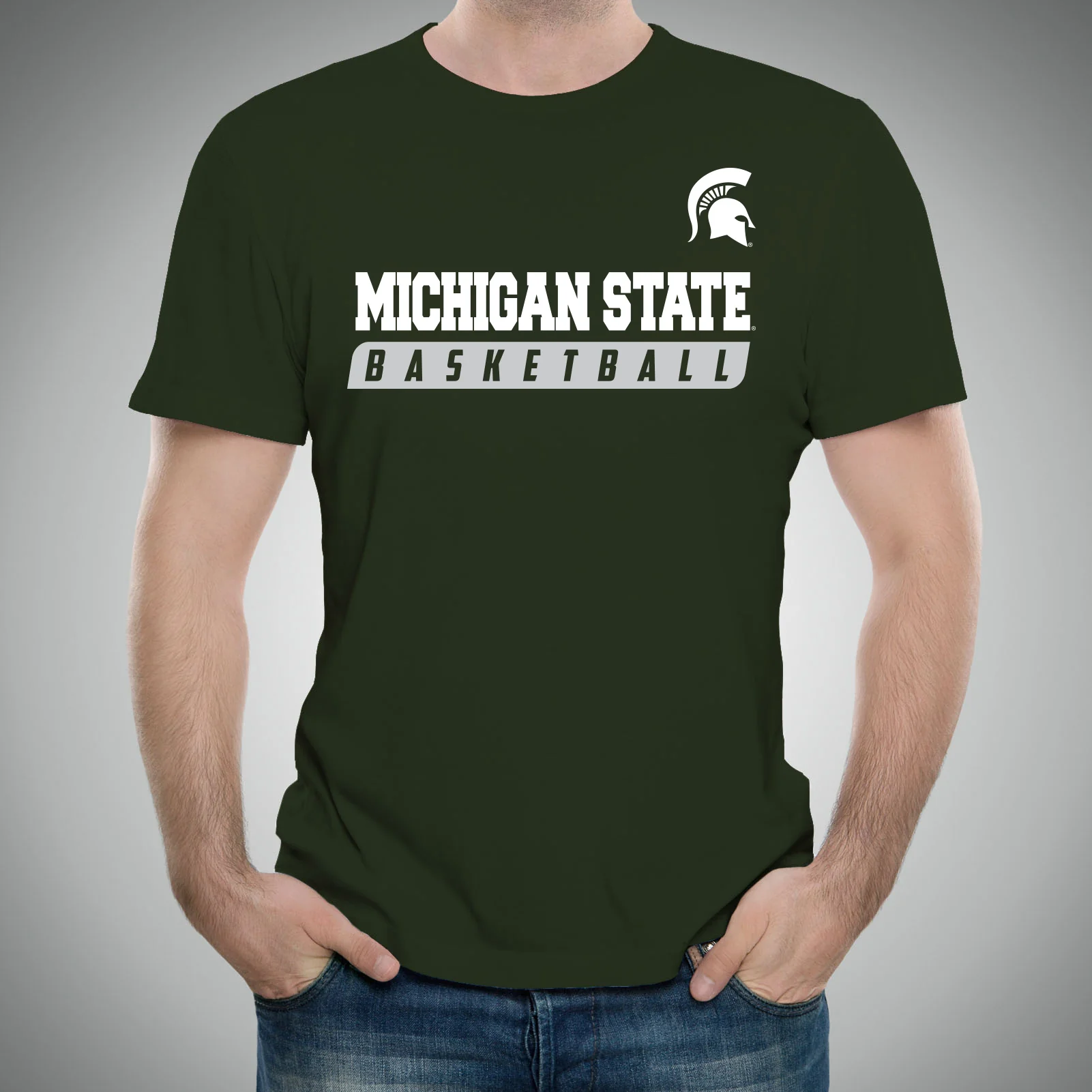 Michigan State University Spartans Basketball Slant Short Sleeve T-Shirt - Forest - Image 3