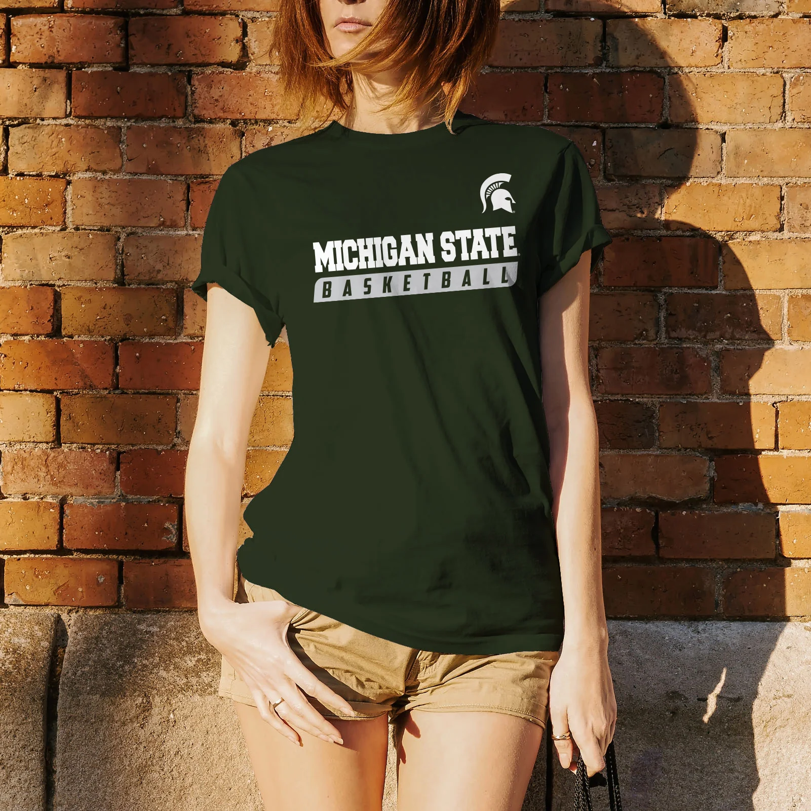 Michigan State University Spartans Basketball Slant Short Sleeve T-Shirt - Forest - Image 4