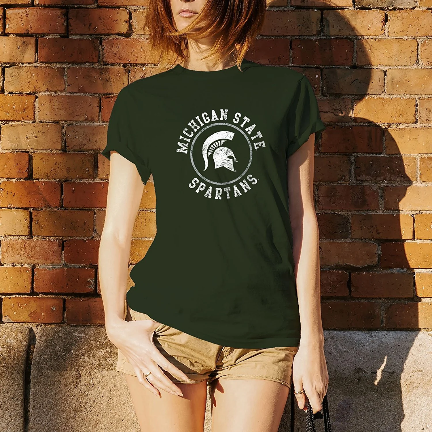 Michigan State University Spartans Distressed Circle Logo Short Sleeve T Shirt - Forest Green - Image 4
