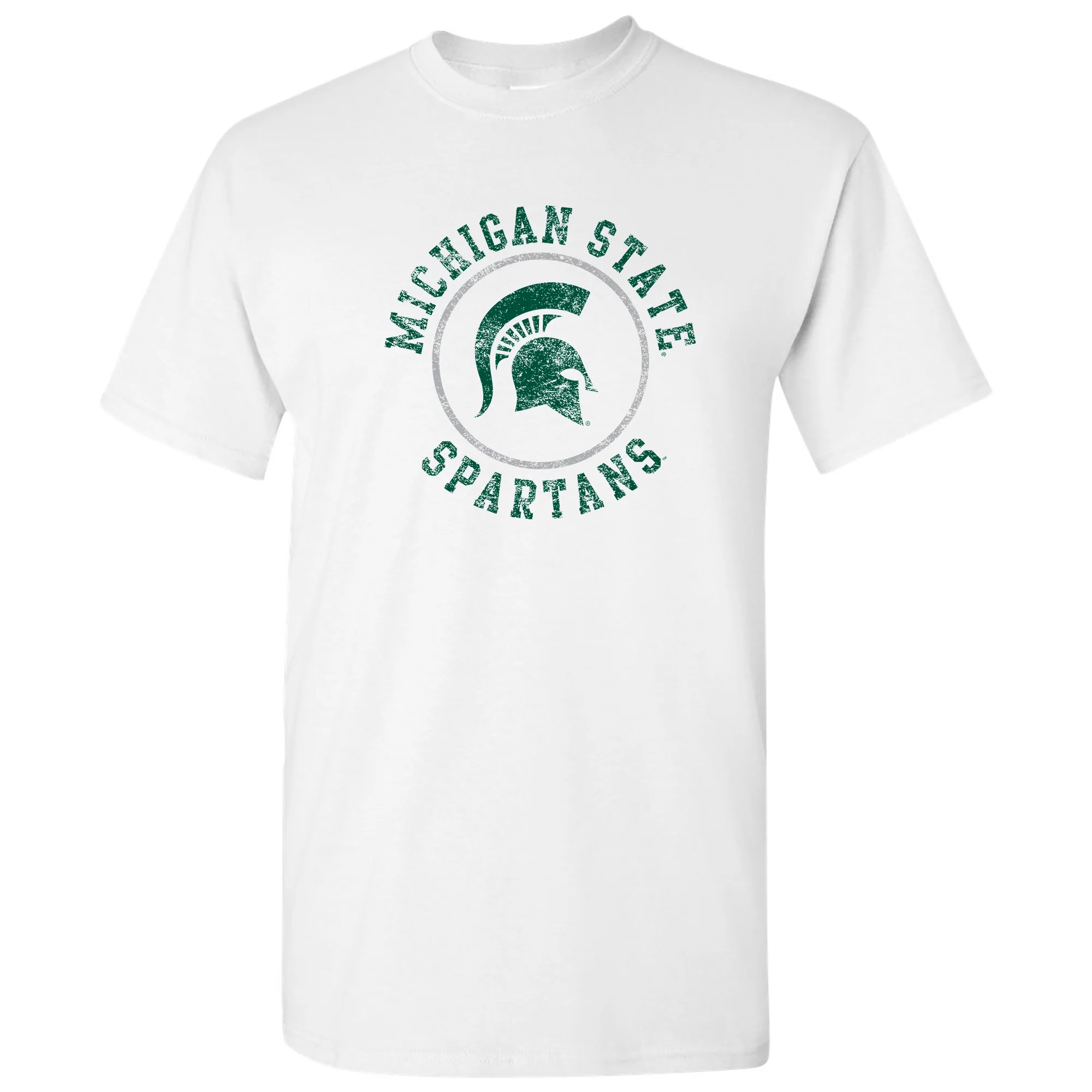 Michigan State University Spartans Distressed Circle Logo Short Sleeve T Shirt - White
