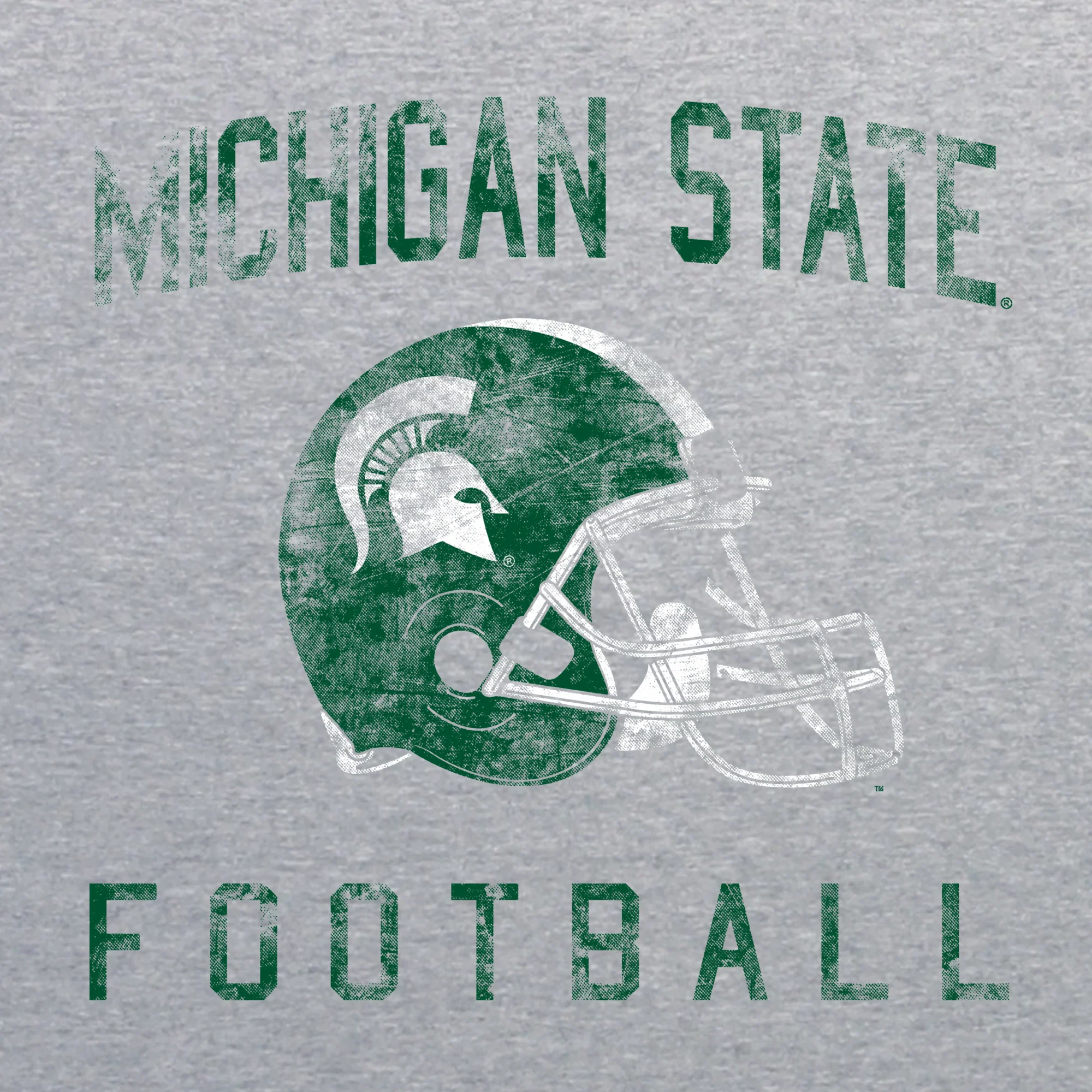 Michigan State University Spartans Faded Football Helmet Basic Cotton Short Sleeve T Shirt - Sport Grey - Image 2