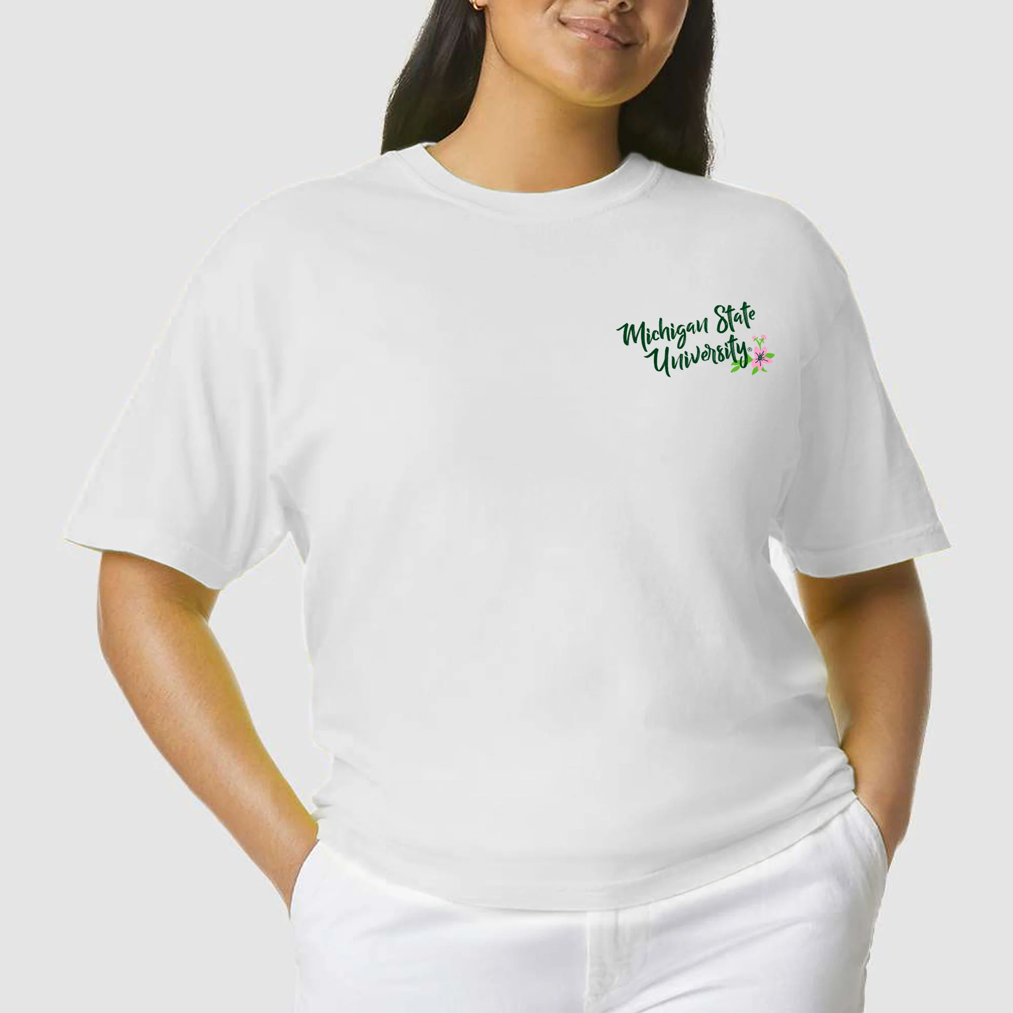 Michigan State University Spartans Floral State Comfort Colors Short Sleeve T Shirt - White - Image 3