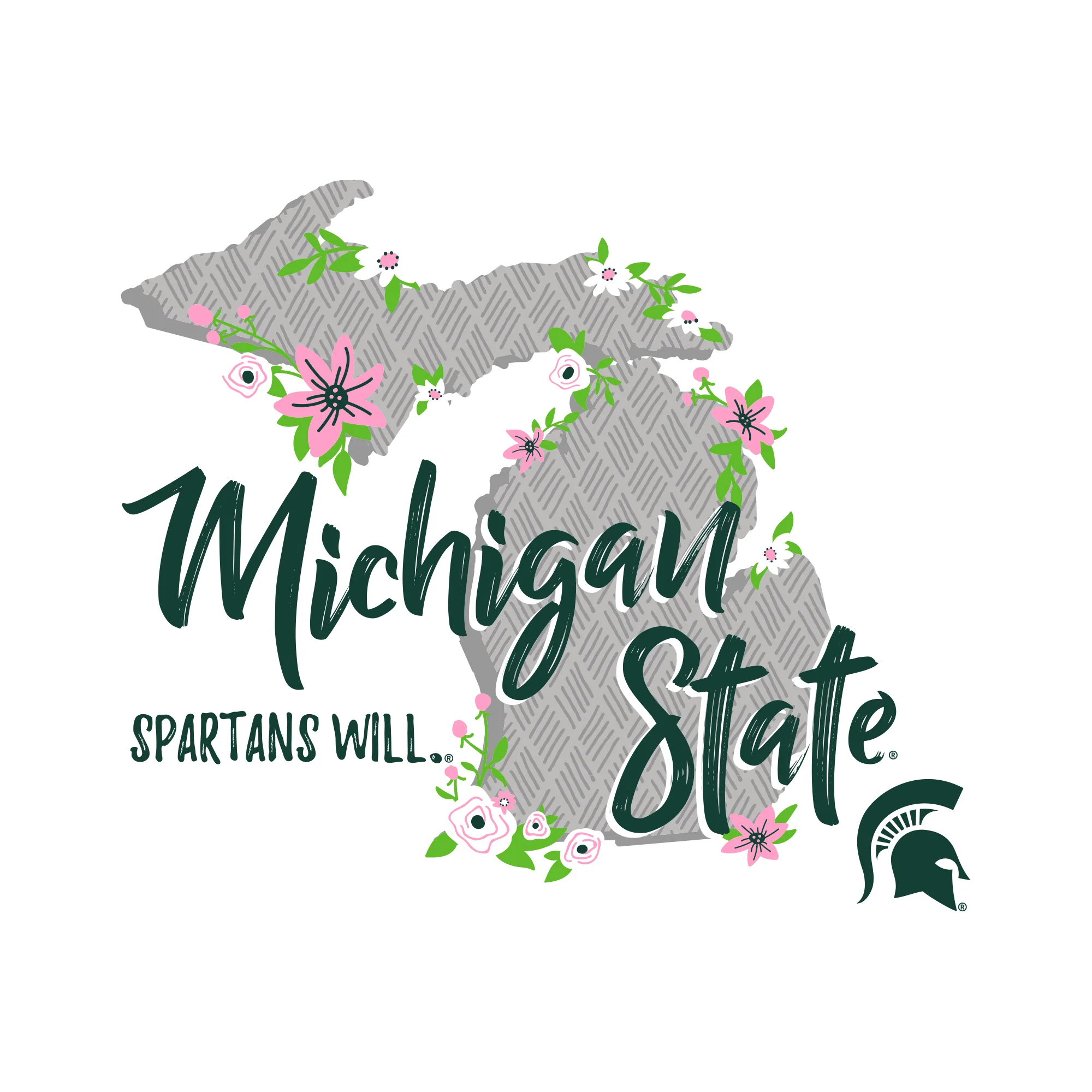 Michigan State University Spartans Floral State Comfort Colors Short Sleeve T Shirt - White - Image 4