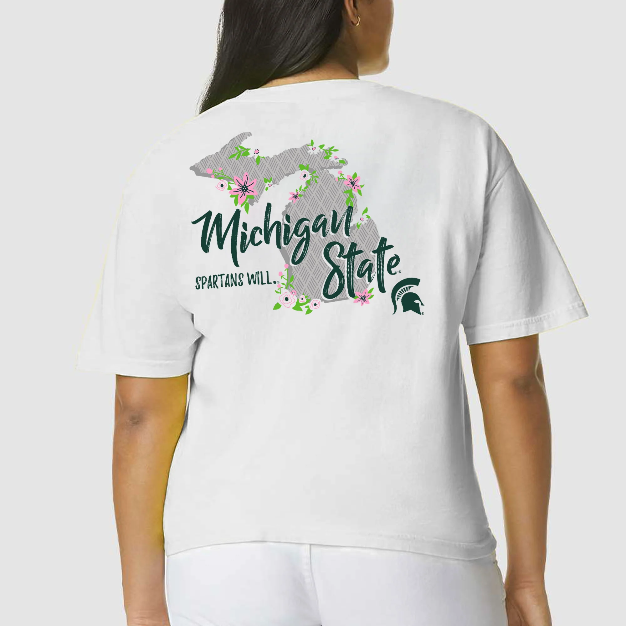 Michigan State University Spartans Floral State Comfort Colors Short Sleeve T Shirt - White - Image 5
