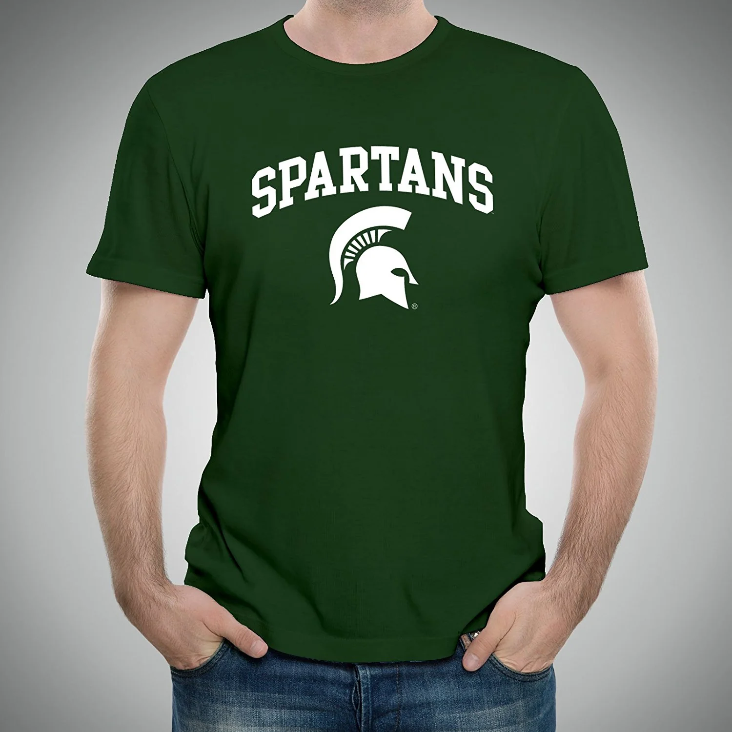 Michigan State University Spartans Mascot Arch Logo Short Sleeve T Shirt - Forest Green - Image 3