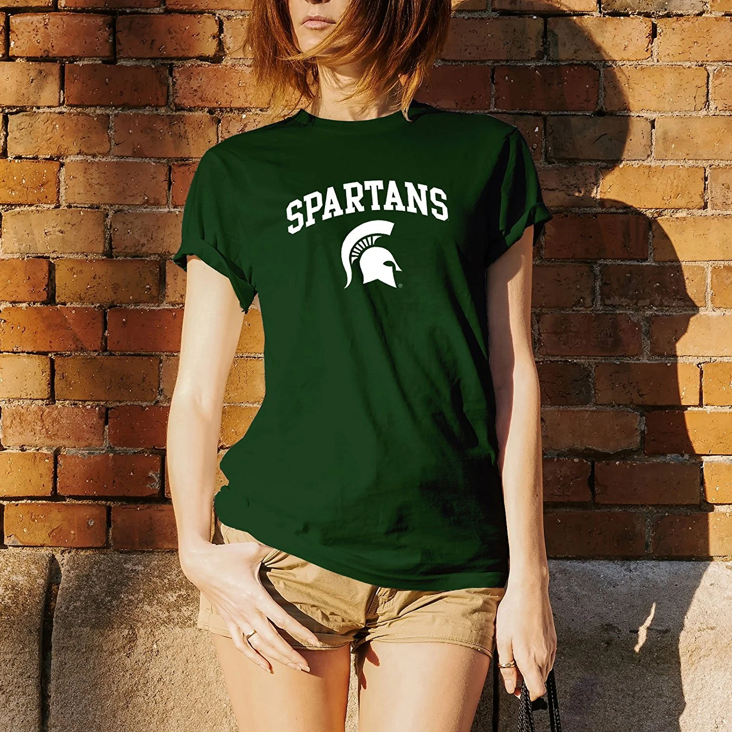 Michigan State University Spartans Mascot Arch Logo Short Sleeve T Shirt - Forest Green - Image 4