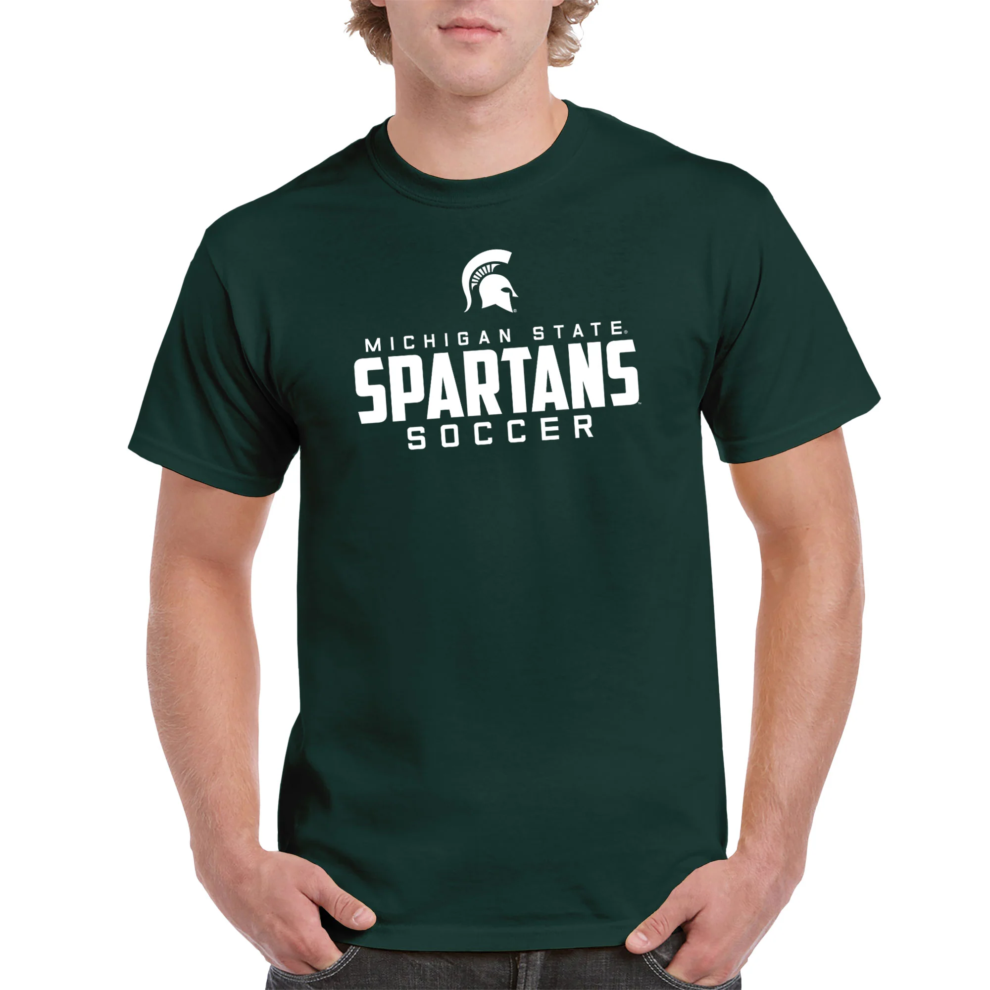 Michigan State University Spartans Mascot Wordmark Soccer Short Sleeve T Shirt - Forest - Image 3