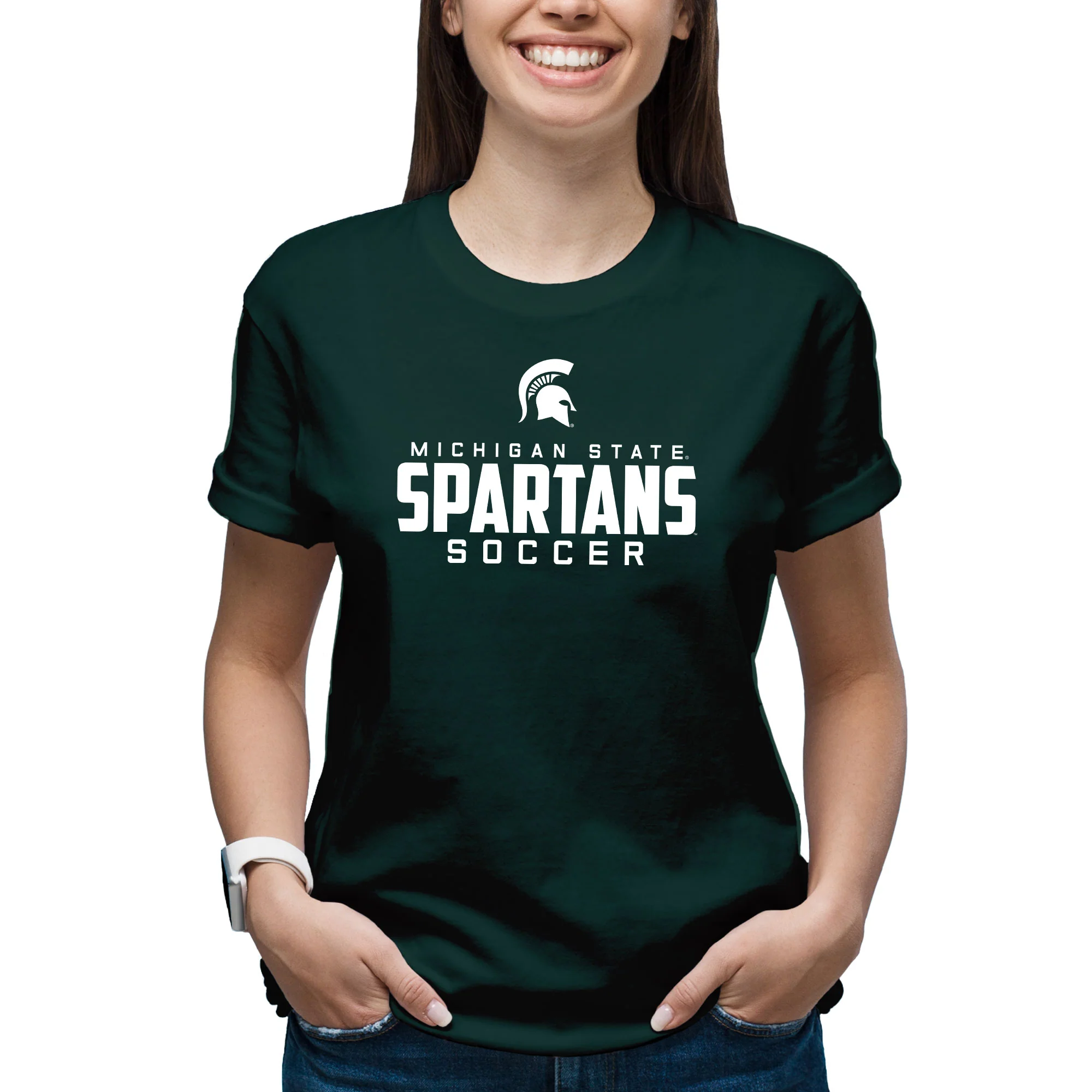 Michigan State University Spartans Mascot Wordmark Soccer Short Sleeve T Shirt - Forest - Image 4