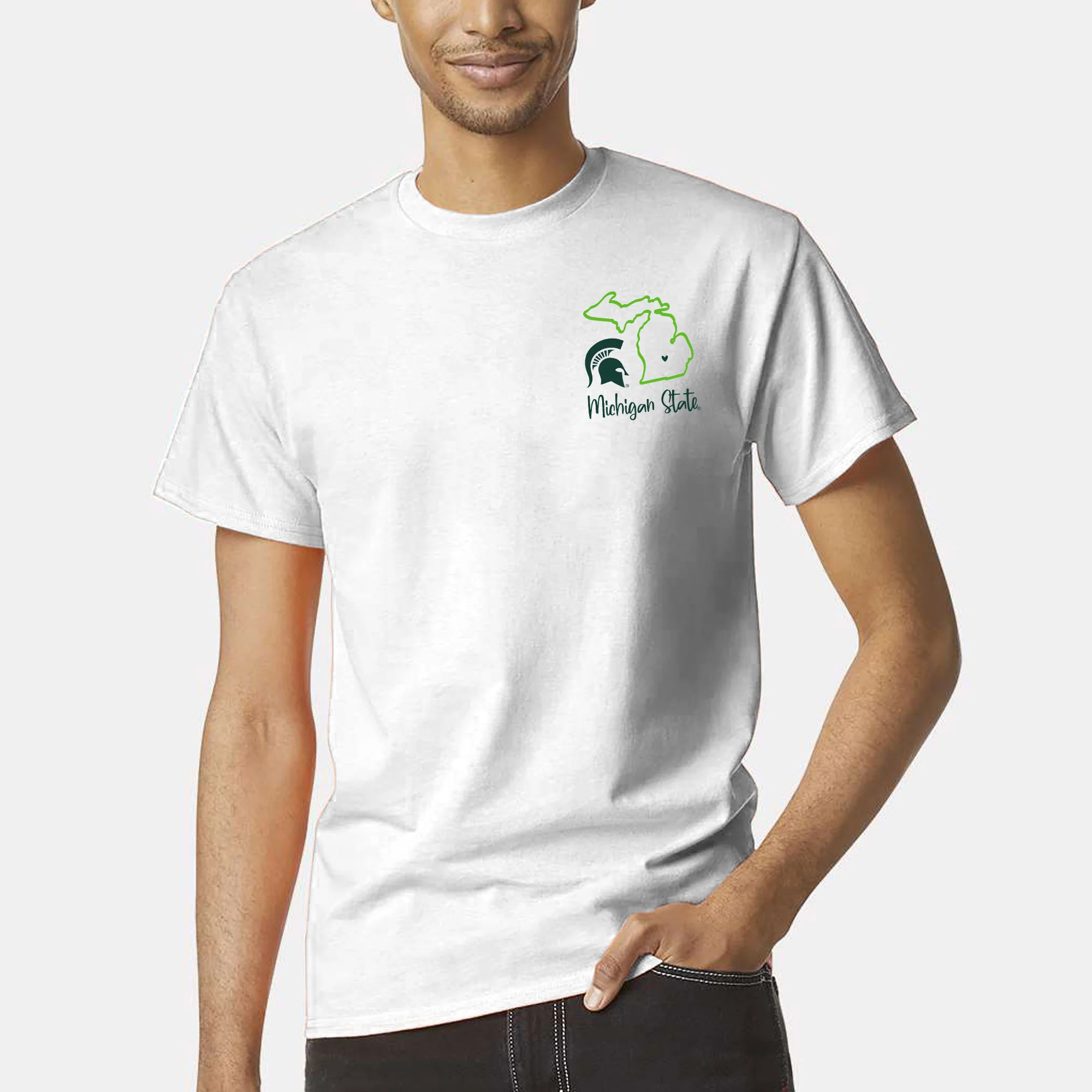 Michigan State University Spartans Playful Sketch Basic Cotton Short Sleeve T Shirt - White - Image 3