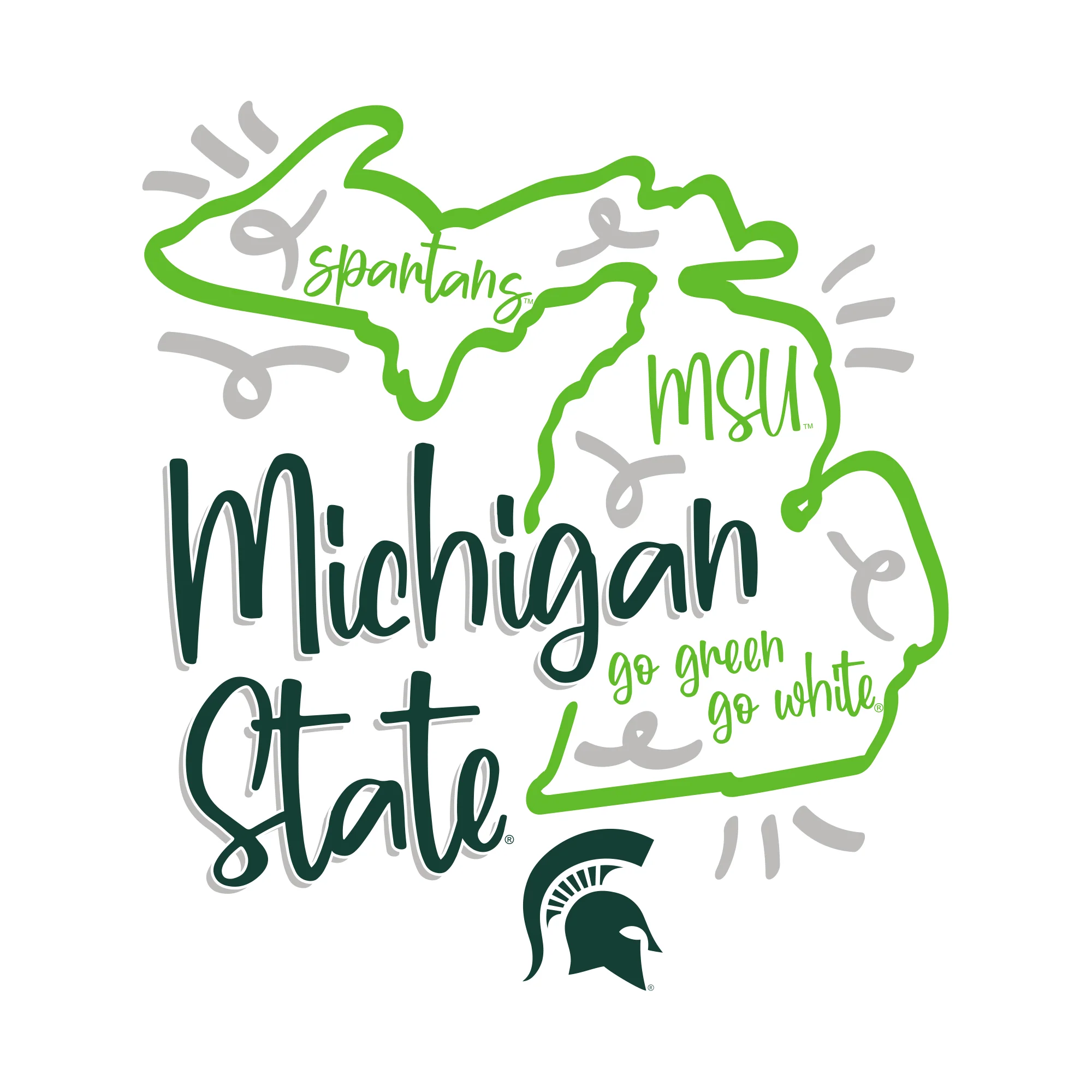 Michigan State University Spartans Playful Sketch Basic Cotton Short Sleeve T Shirt - White - Image 4