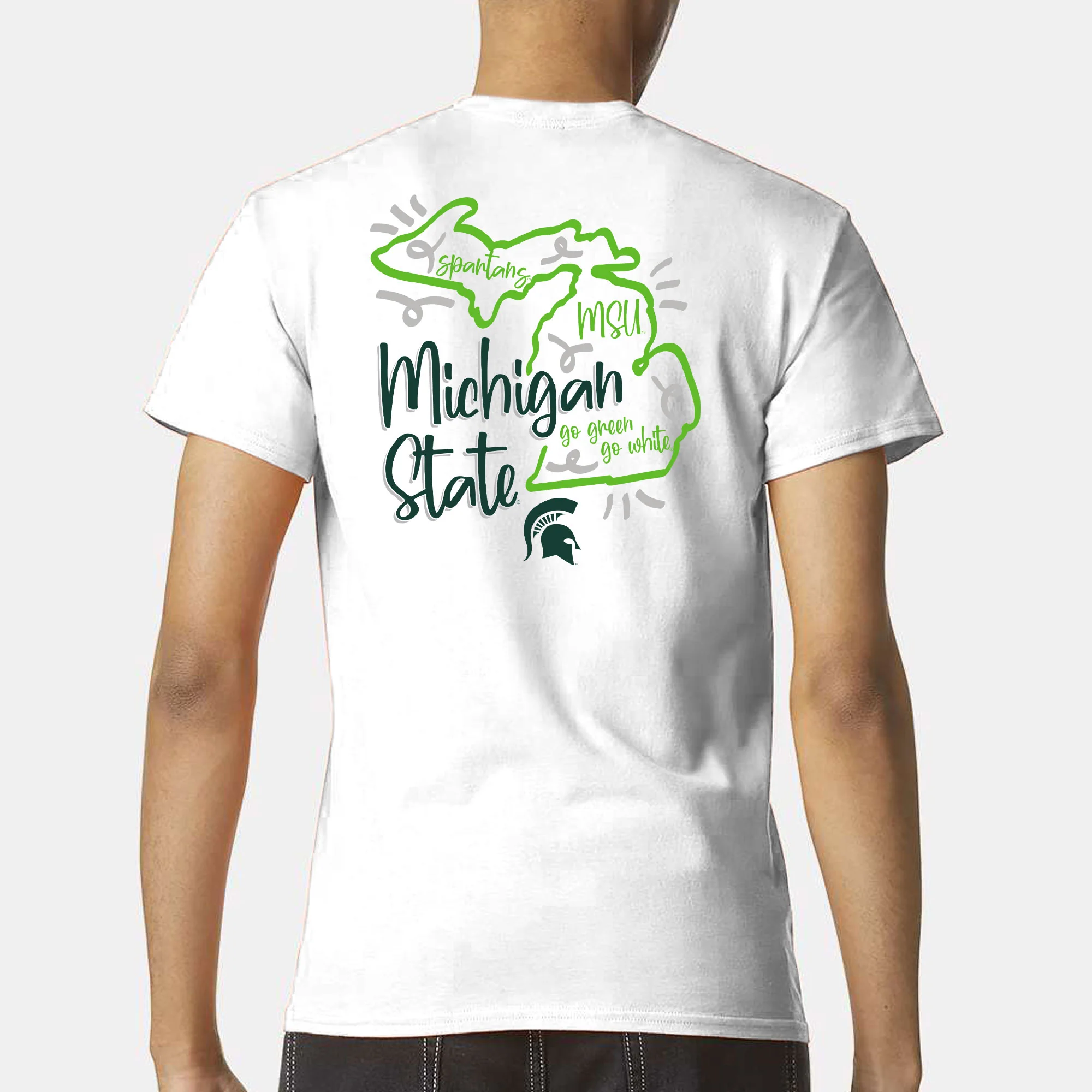 Michigan State University Spartans Playful Sketch Basic Cotton Short Sleeve T Shirt - White - Image 5